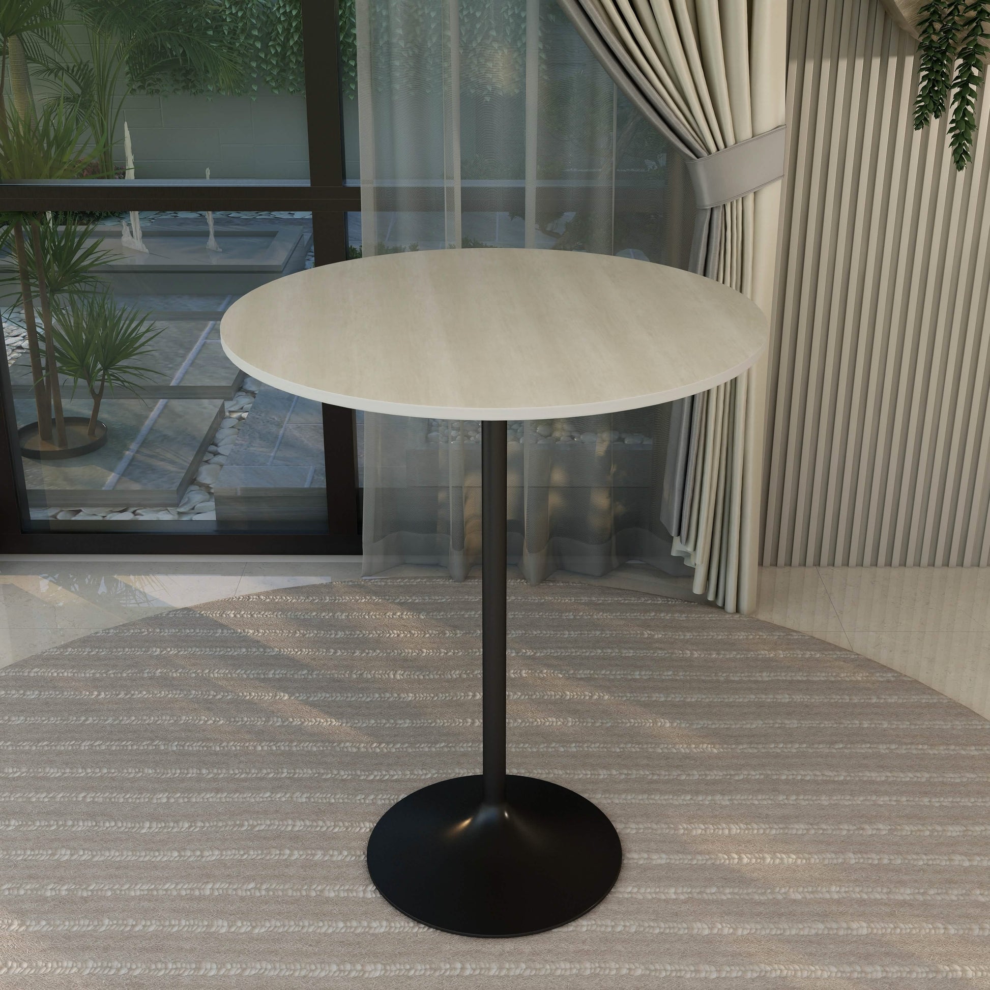 Verve Bar Height Dining Table with Round MDF/Sintered Stone/Resin Top & Black Stainless Steel Base