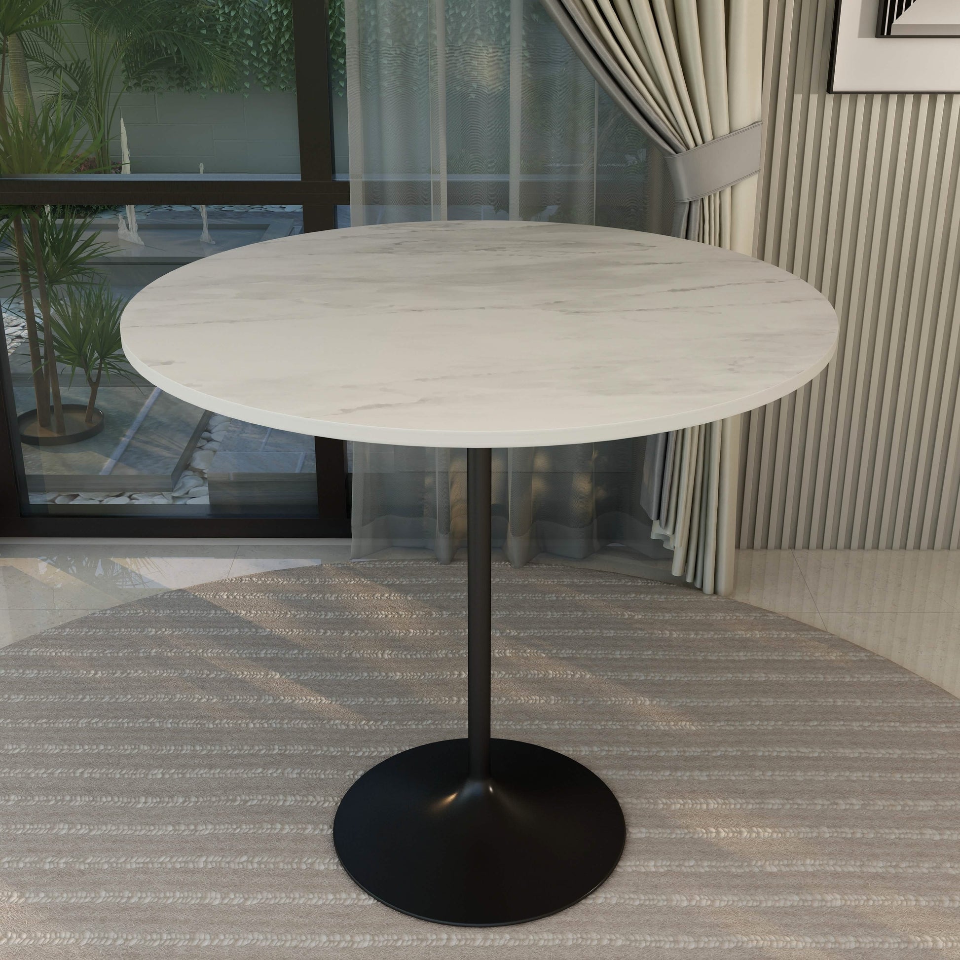 Verve Bar Height Dining Table with Round MDF/Sintered Stone/Resin Top & Black Stainless Steel Base
