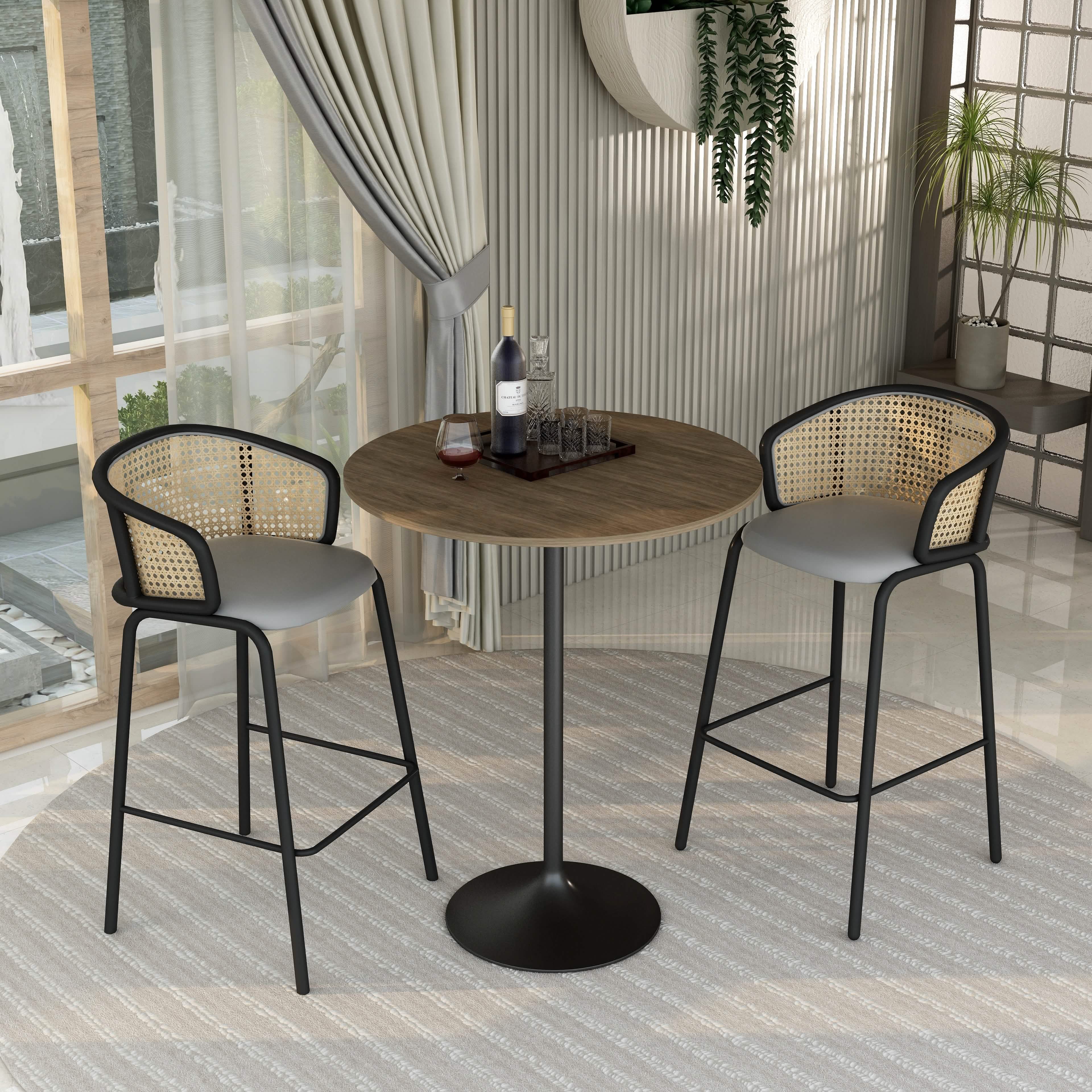 Verve Bar Height Dining Table with Round MDF/Sintered Stone/Resin Top & Black Stainless Steel Base
