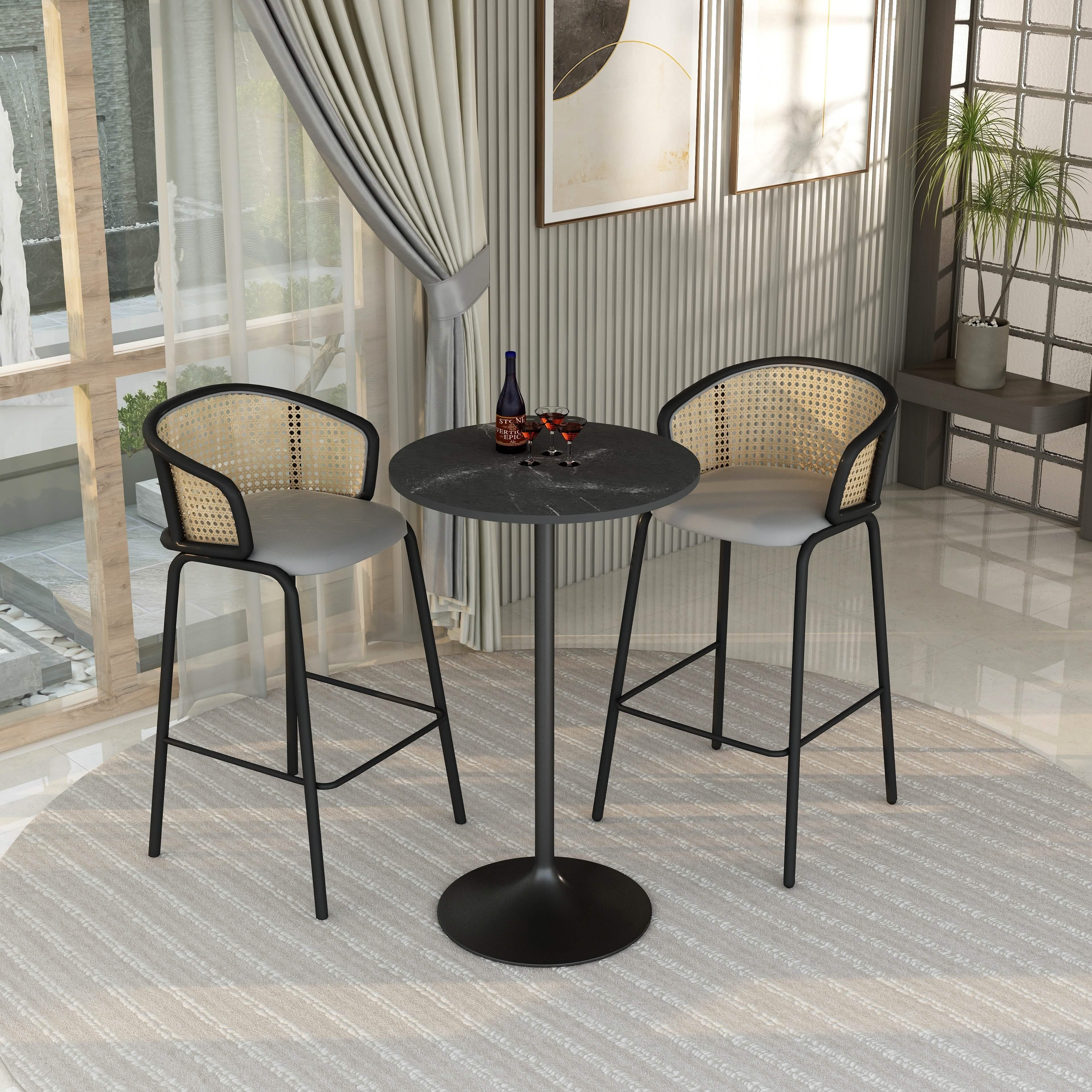 Verve Bar Height Dining Table with Round MDF/Sintered Stone/Resin Top & Black Stainless Steel Base