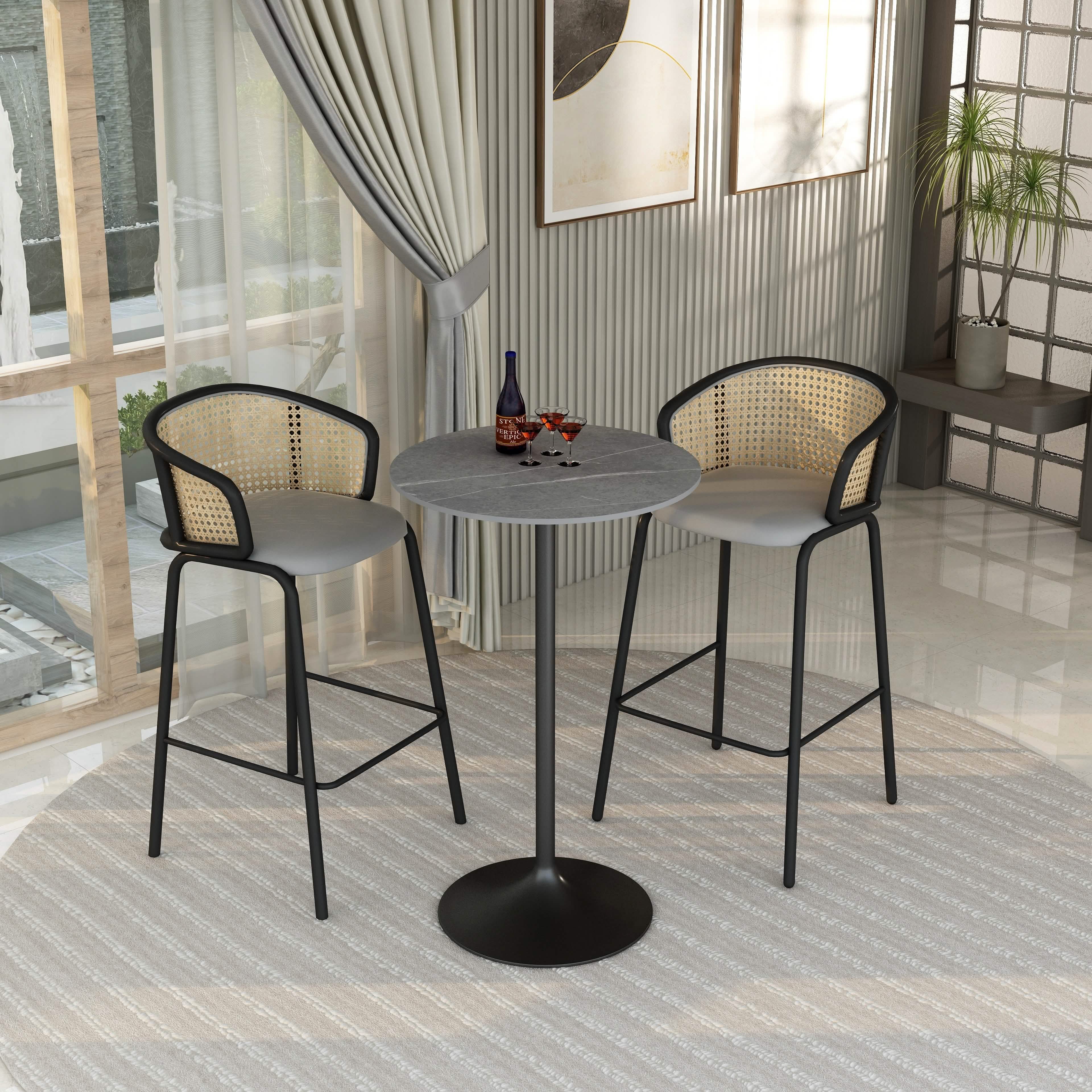 Verve Bar Height Dining Table with Round MDF/Sintered Stone/Resin Top & Black Stainless Steel Base