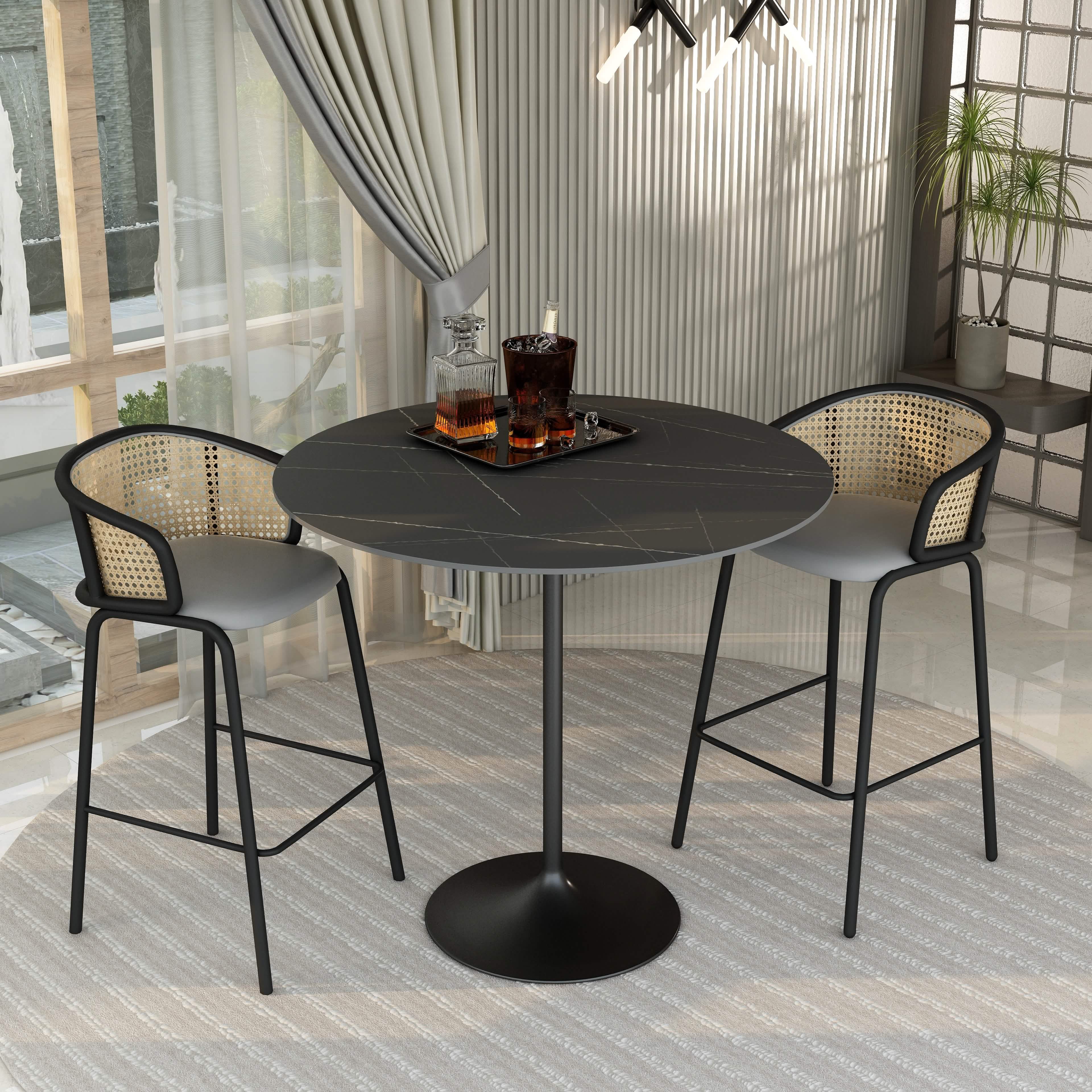 Verve Bar Height Dining Table with Round MDF/Sintered Stone/Resin Top & Black Stainless Steel Base