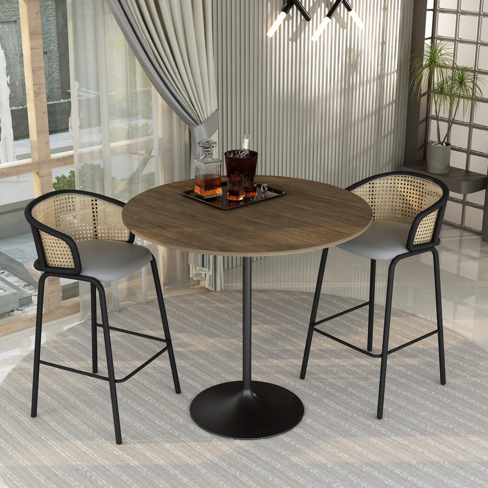 Verve Bar Height Dining Table with Round MDF/Sintered Stone/Resin Top & Black Stainless Steel Base