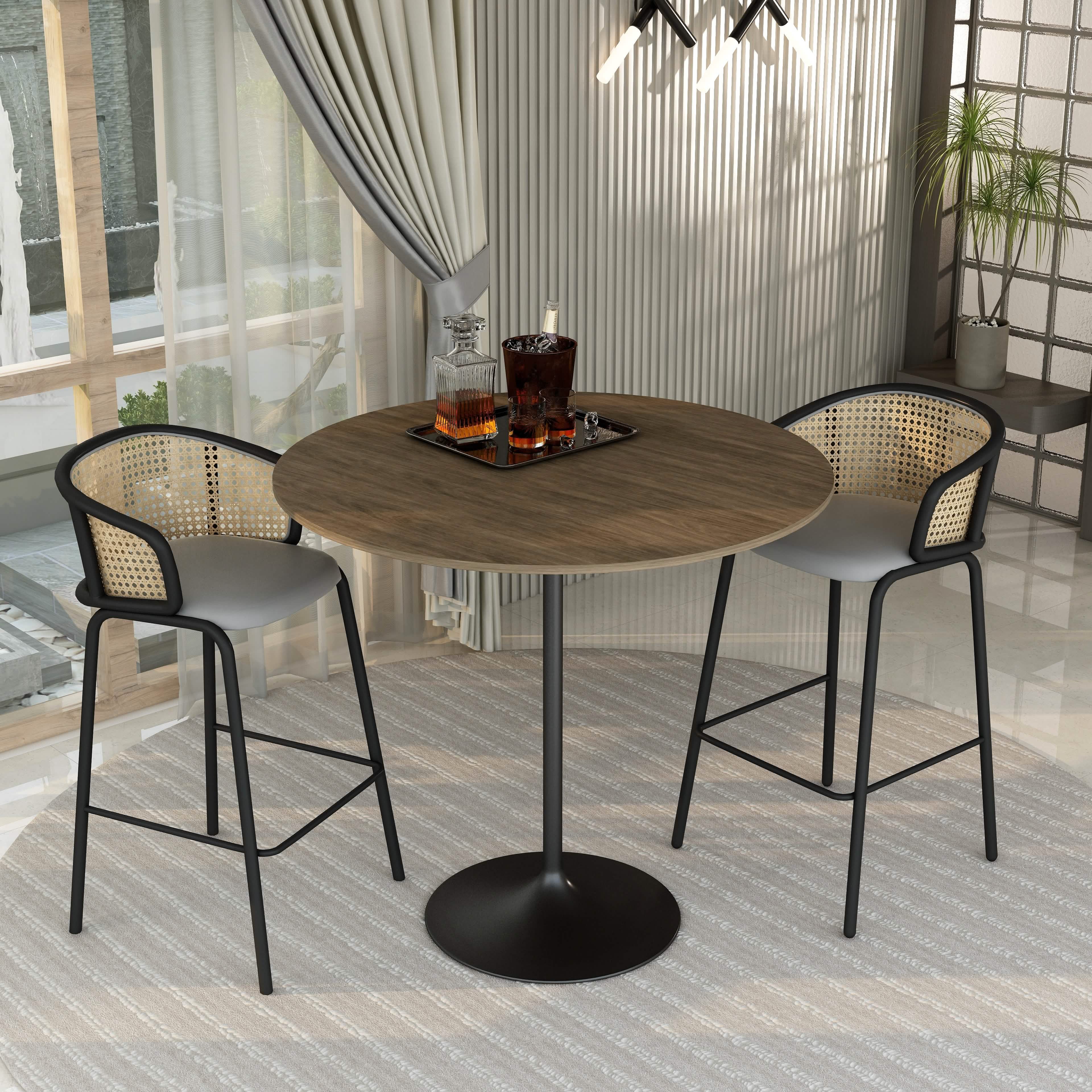 Verve Bar Height Dining Table with Round MDF/Sintered Stone/Resin Top & Black Stainless Steel Base
