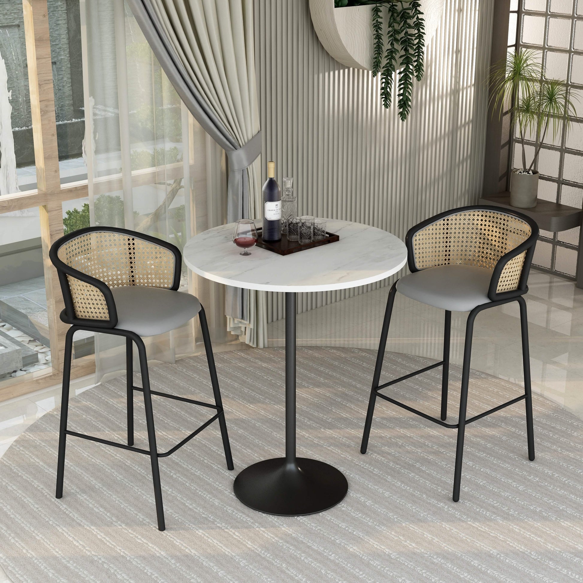 Verve Bar Height Dining Table with Round MDF/Sintered Stone/Resin Top & Black Stainless Steel Base