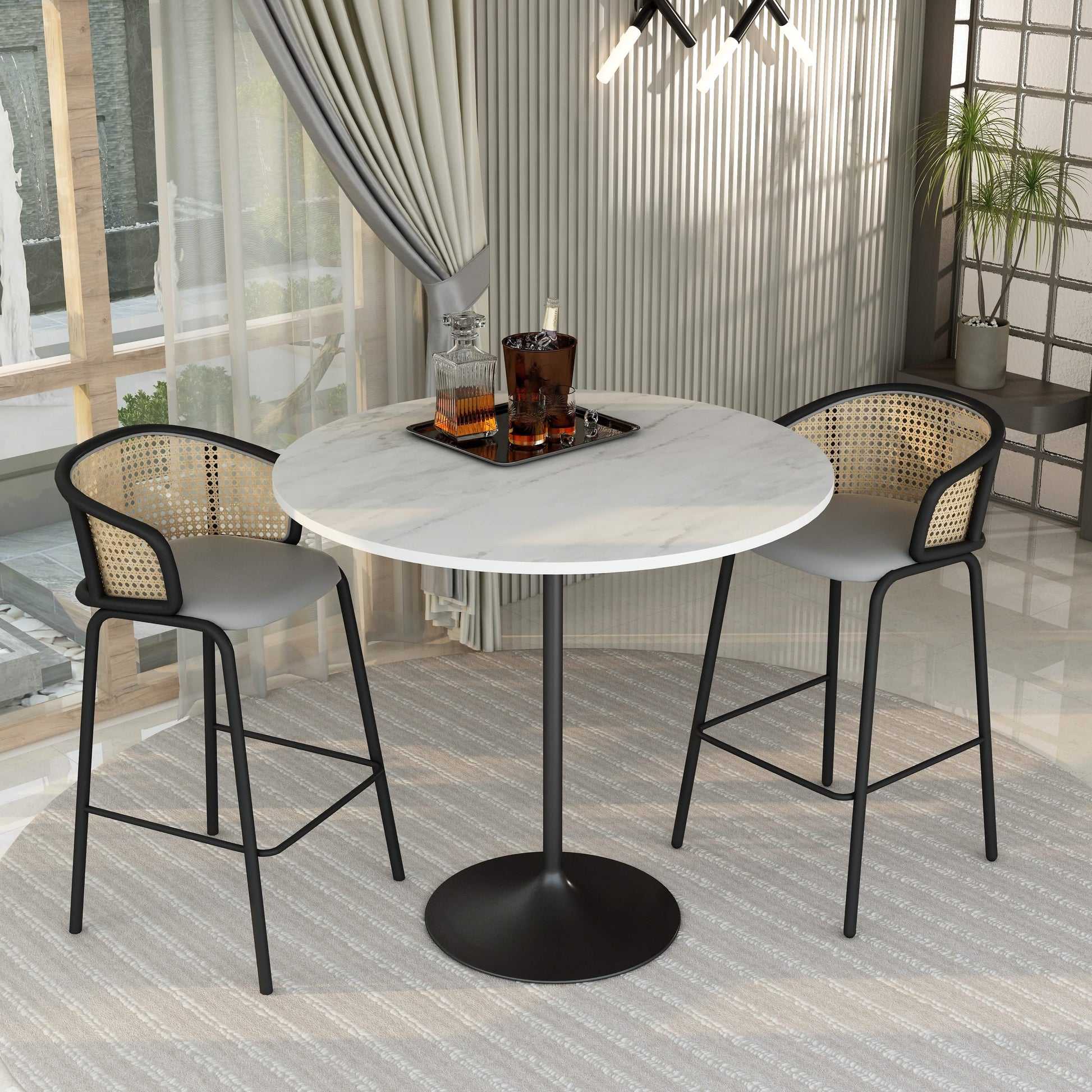 Verve Bar Height Dining Table with Round MDF/Sintered Stone/Resin Top & Black Stainless Steel Base