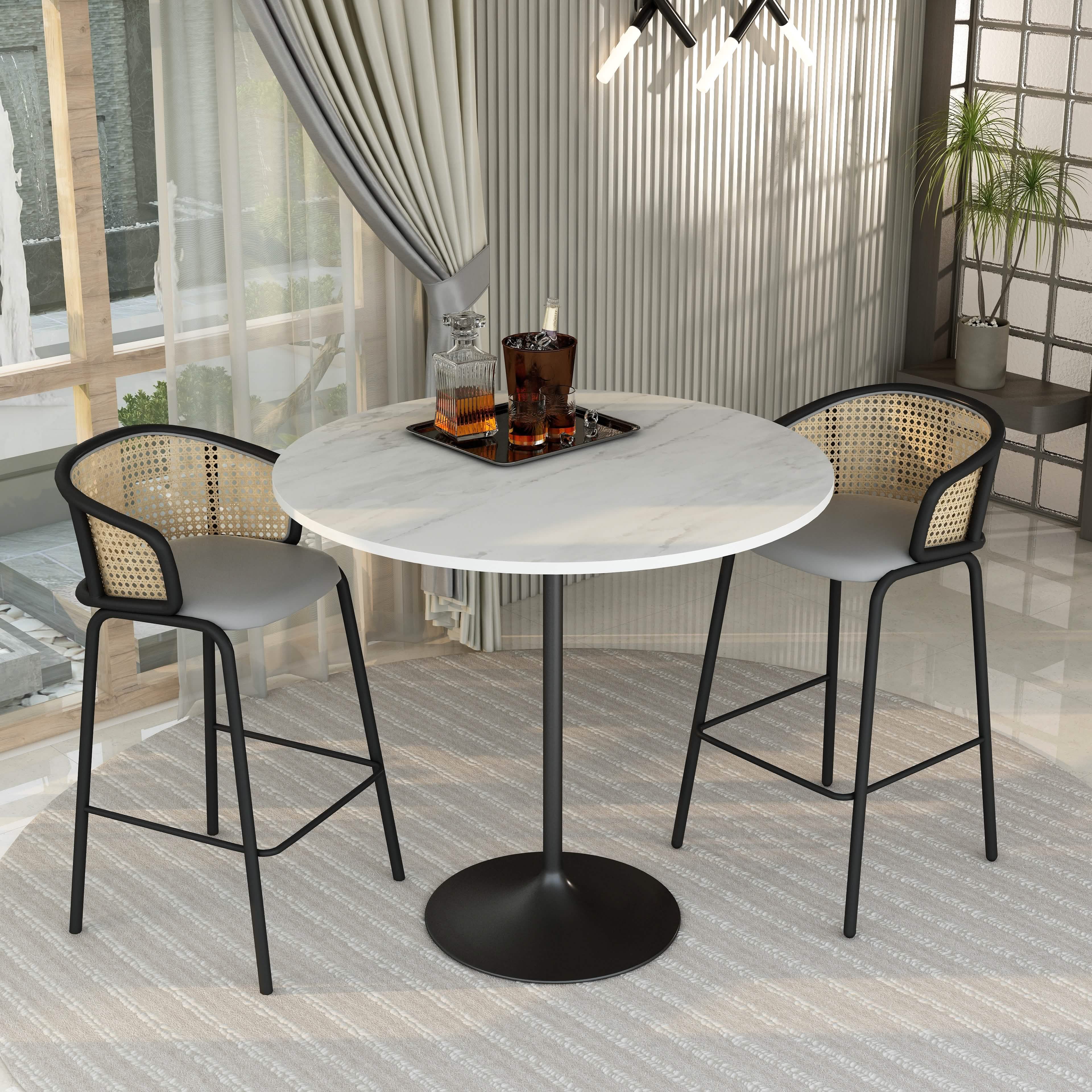 Verve Bar Height Dining Table with Round MDF/Sintered Stone/Resin Top & Black Stainless Steel Base