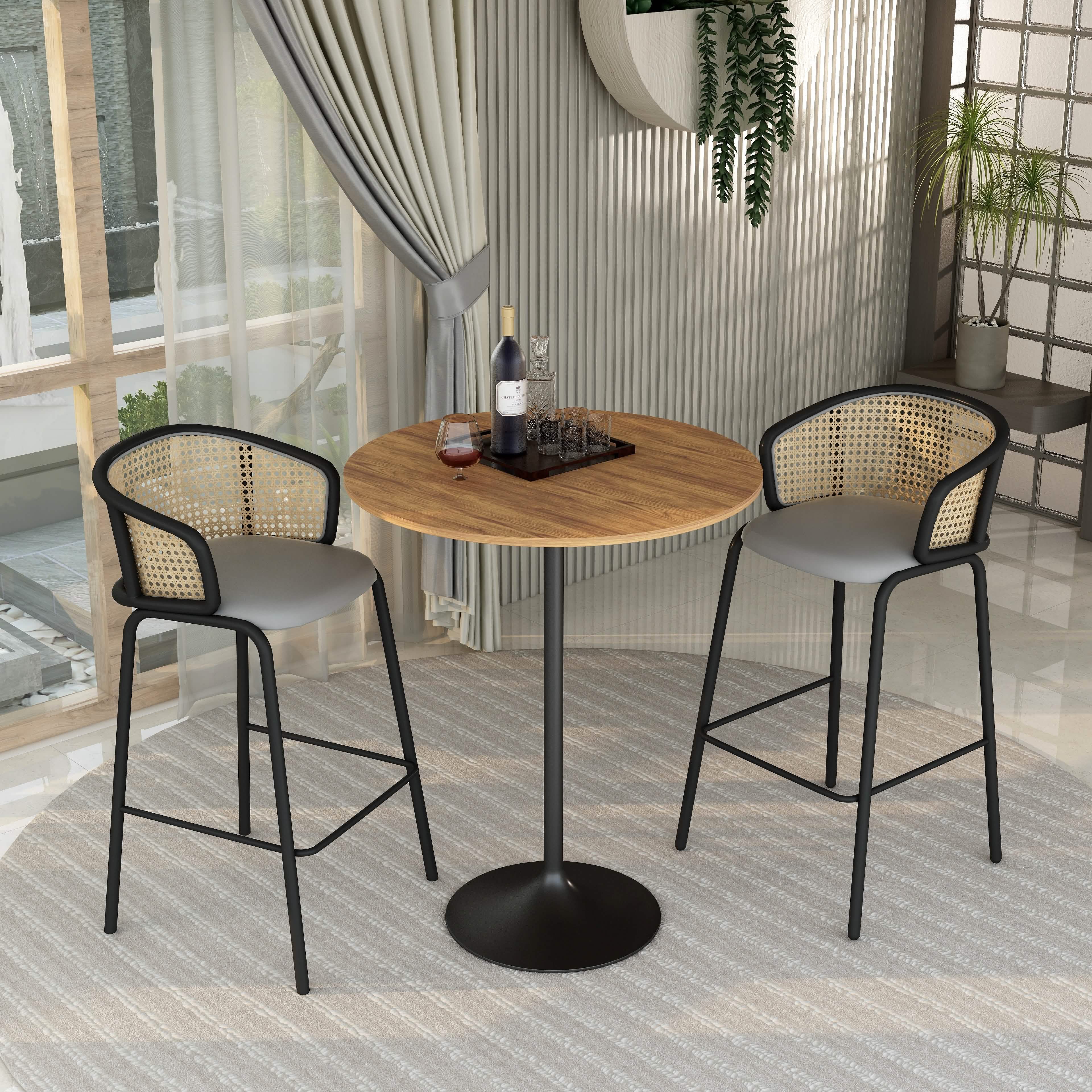 Verve Bar Height Dining Table with Round MDF/Sintered Stone/Resin Top & Black Stainless Steel Base