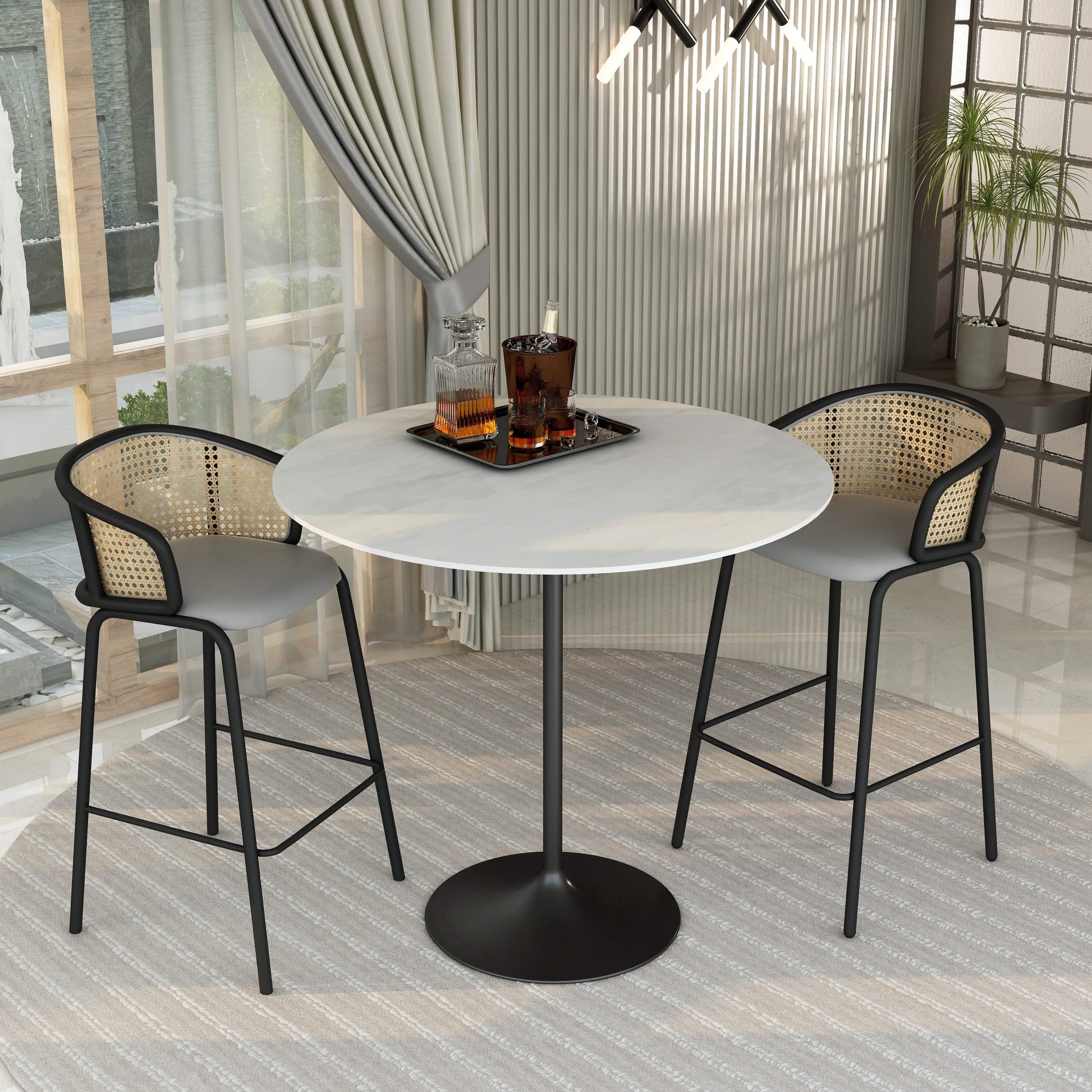 Verve Bar Height Dining Table with Round MDF/Sintered Stone/Resin Top & Black Stainless Steel Base