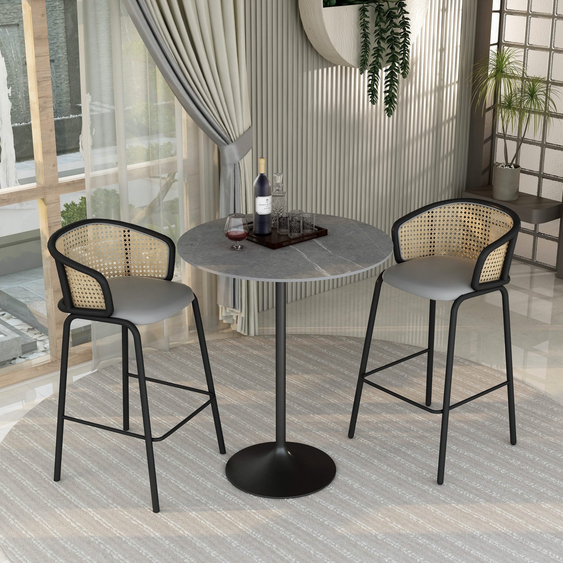 Verve Bar Height Dining Table with Round MDF/Sintered Stone/Resin Top & Black Stainless Steel Base