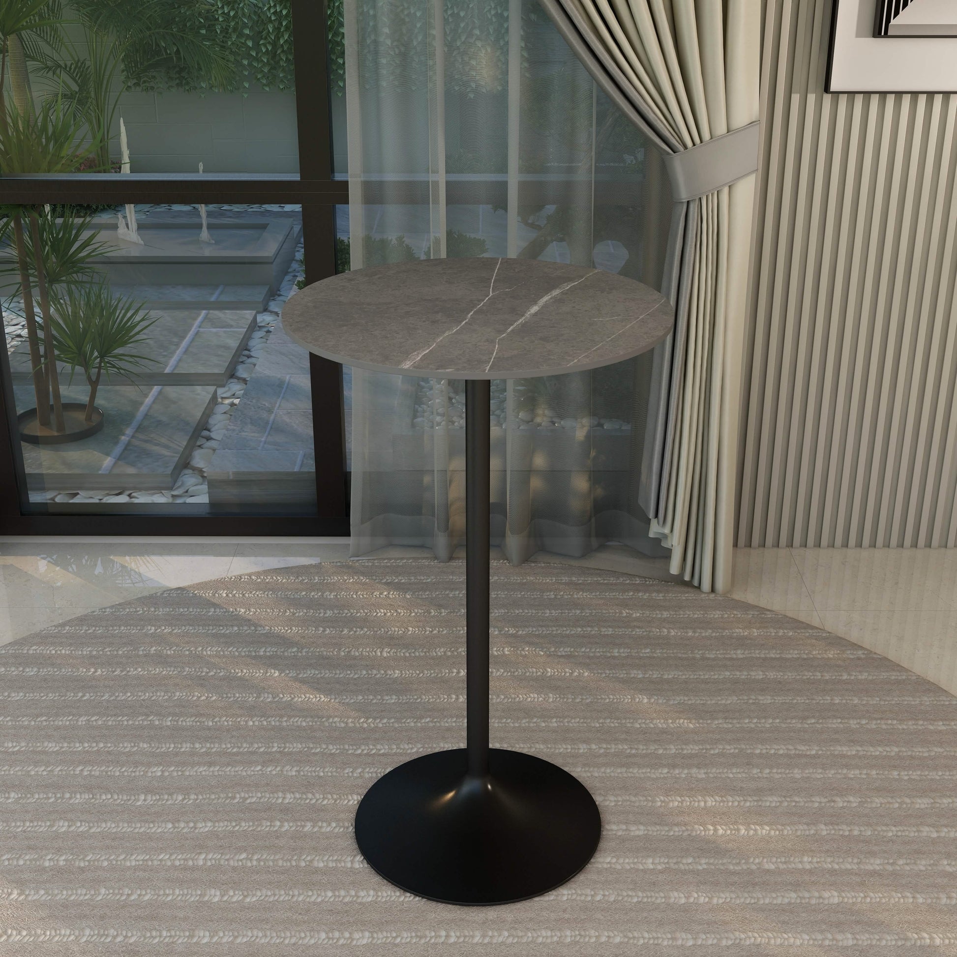 Verve Bar Height Dining Table with Round MDF/Sintered Stone/Resin Top & Black Stainless Steel Base