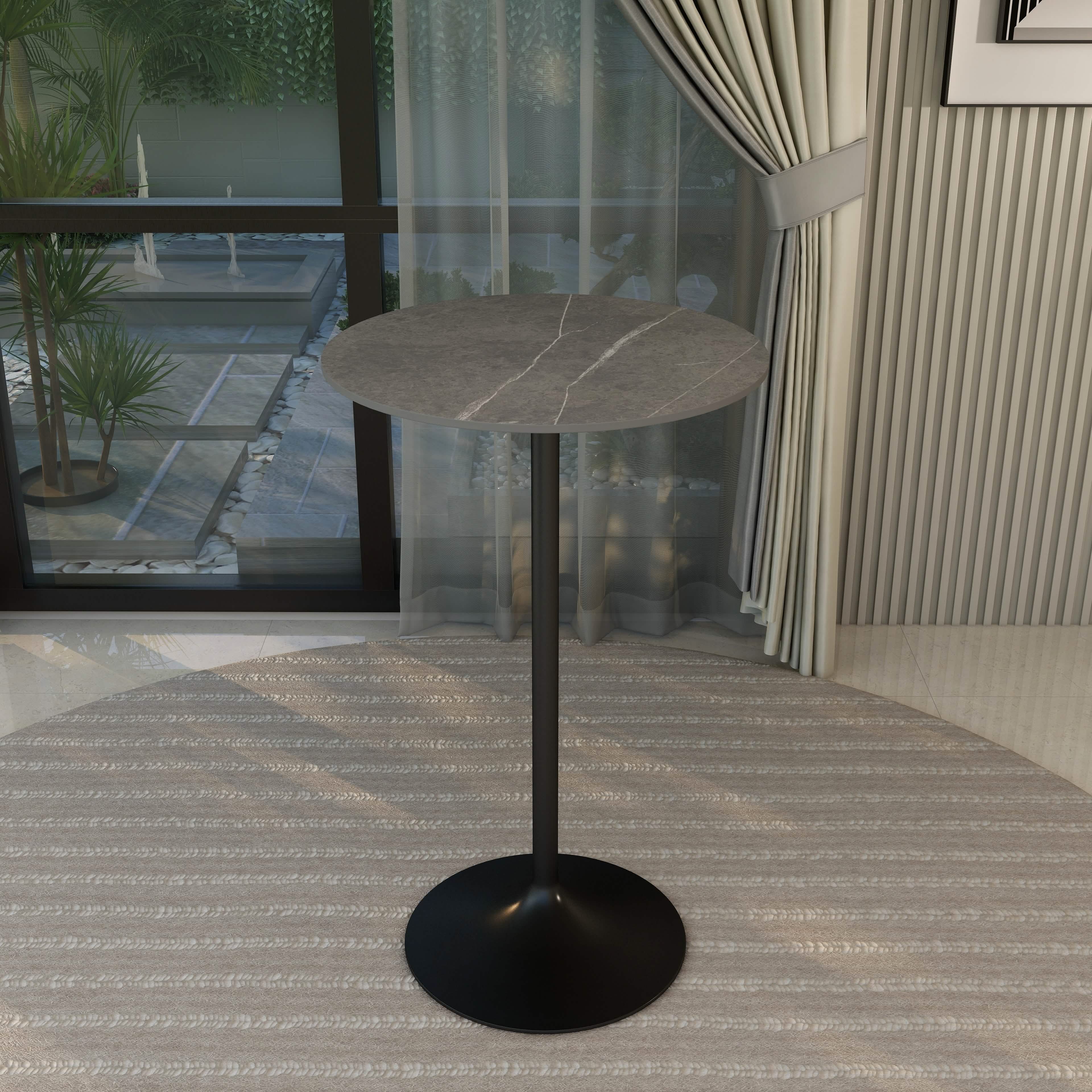 Verve Bar Height Dining Table with Round MDF/Sintered Stone/Resin Top & Black Stainless Steel Base