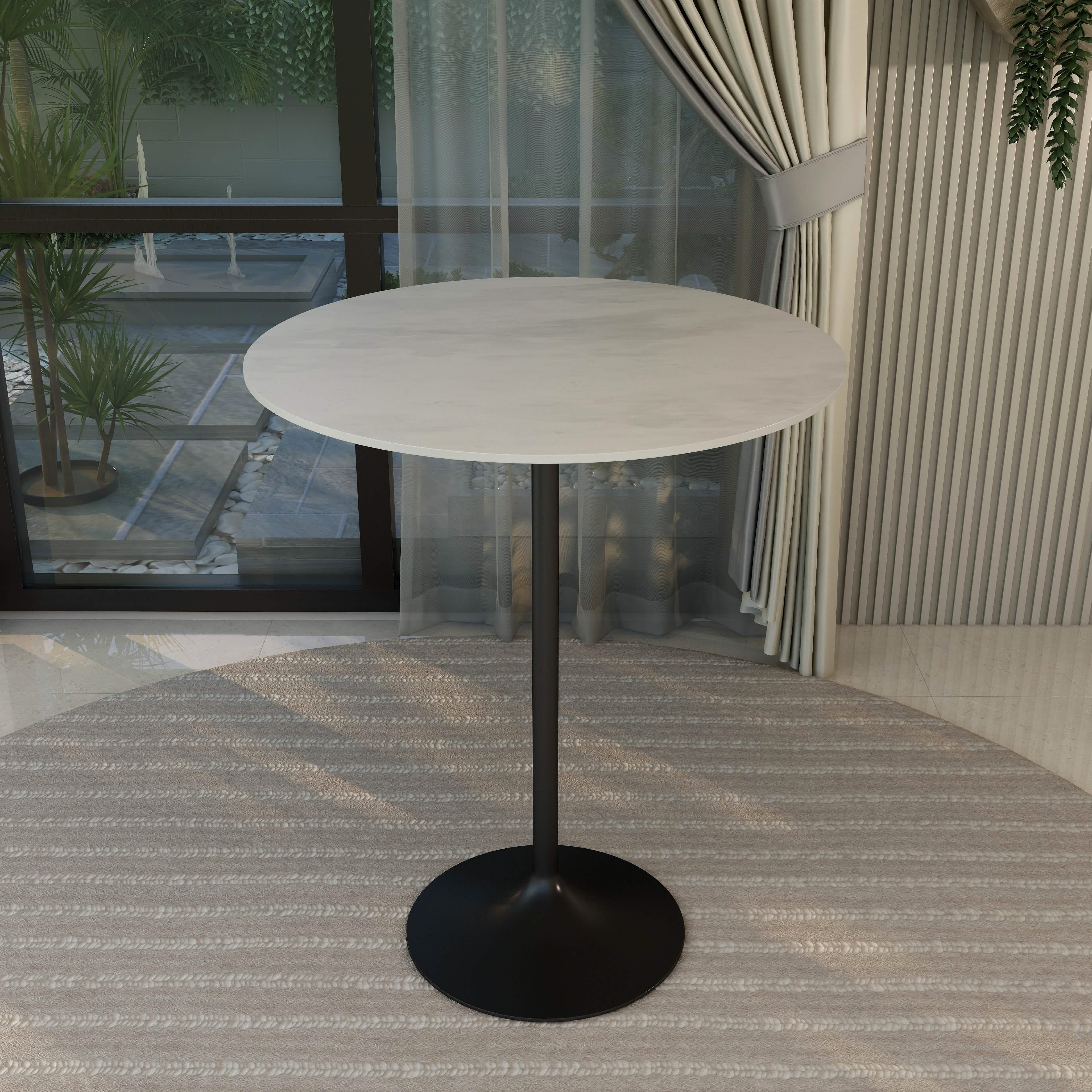 Verve Bar Height Dining Table with Round MDF/Sintered Stone/Resin Top & Black Stainless Steel Base