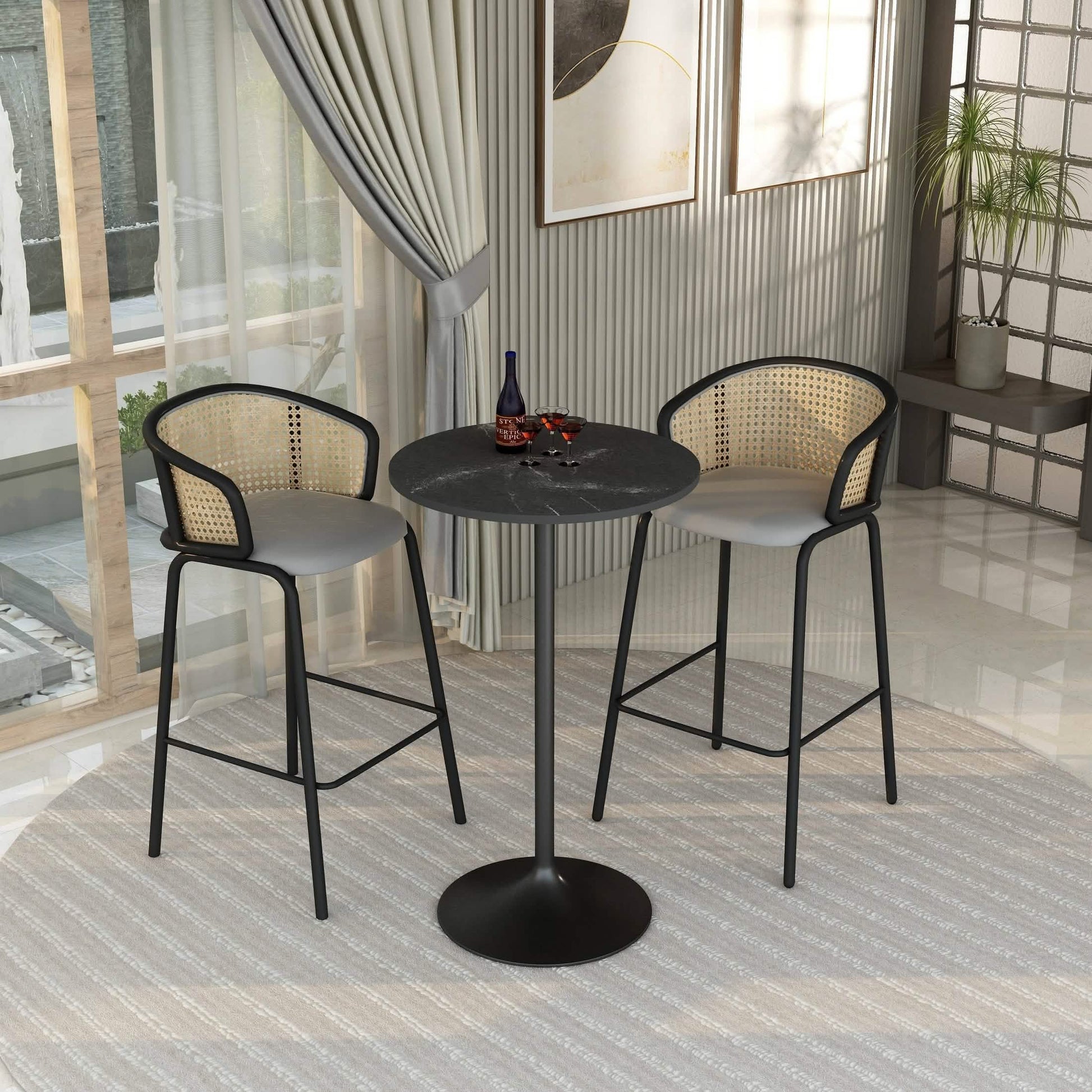 Verve Bar Height Dining Table with Round MDF/Sintered Stone/Resin Top & Black Stainless Steel Base