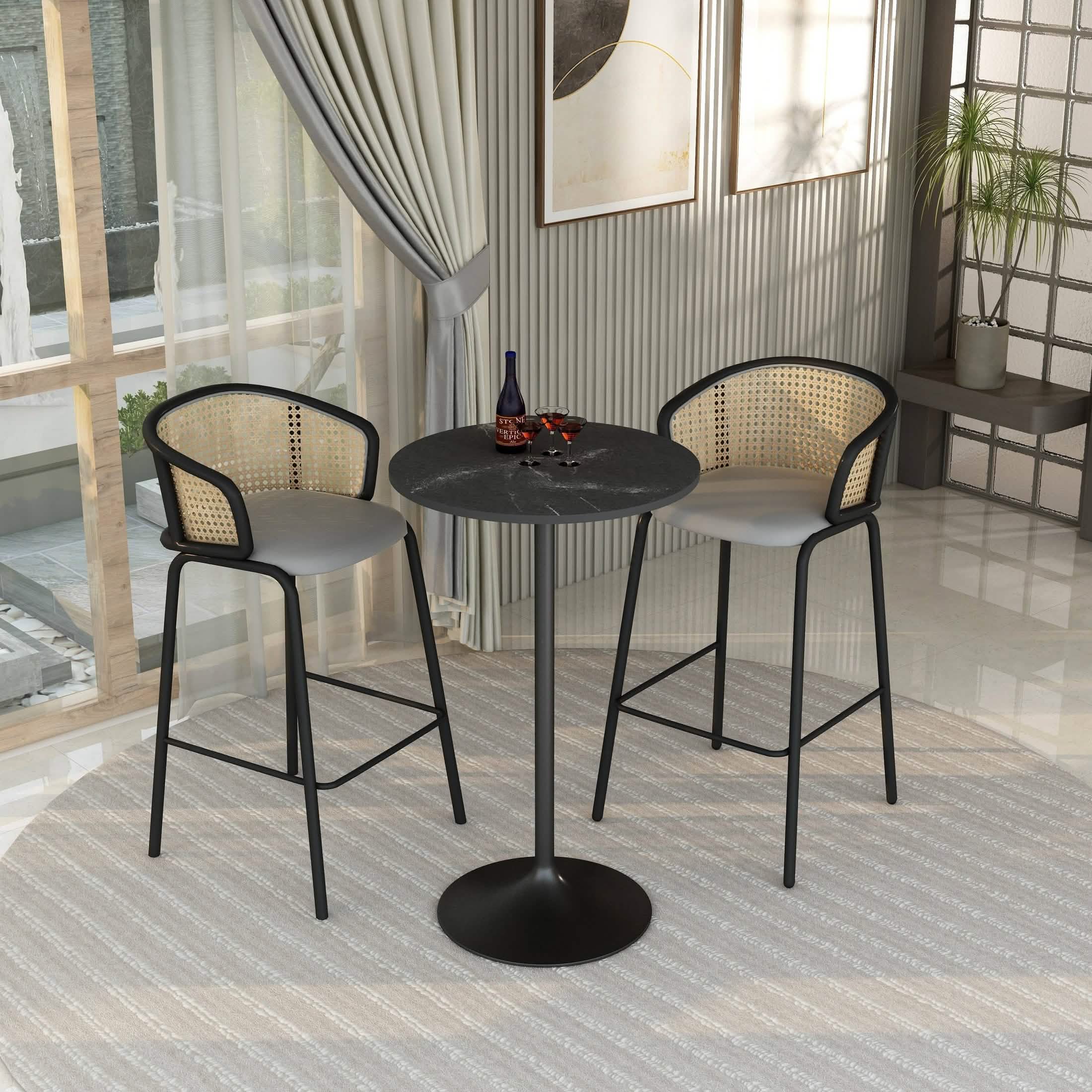 Verve Bar Height Dining Table with Round MDF/Sintered Stone/Resin Top & Black Stainless Steel Base