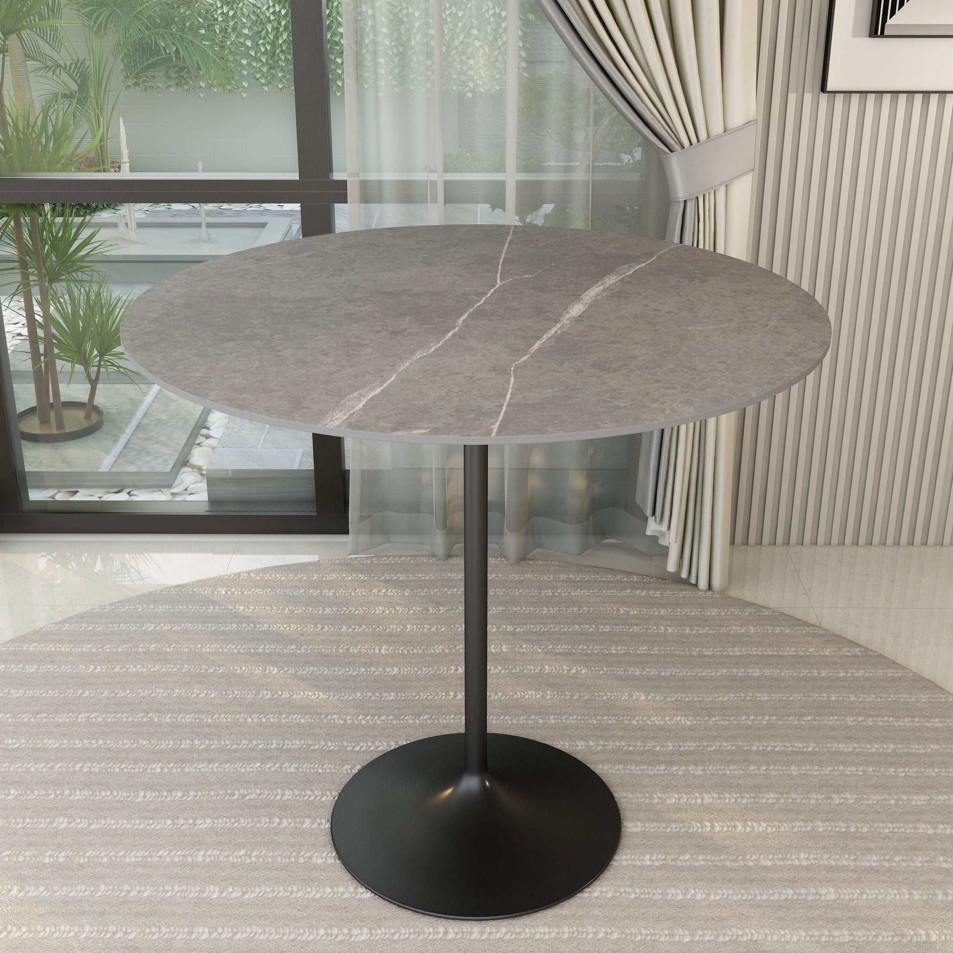 Verve Bar Height Dining Table with Round MDF/Sintered Stone/Resin Top & Black Stainless Steel Base