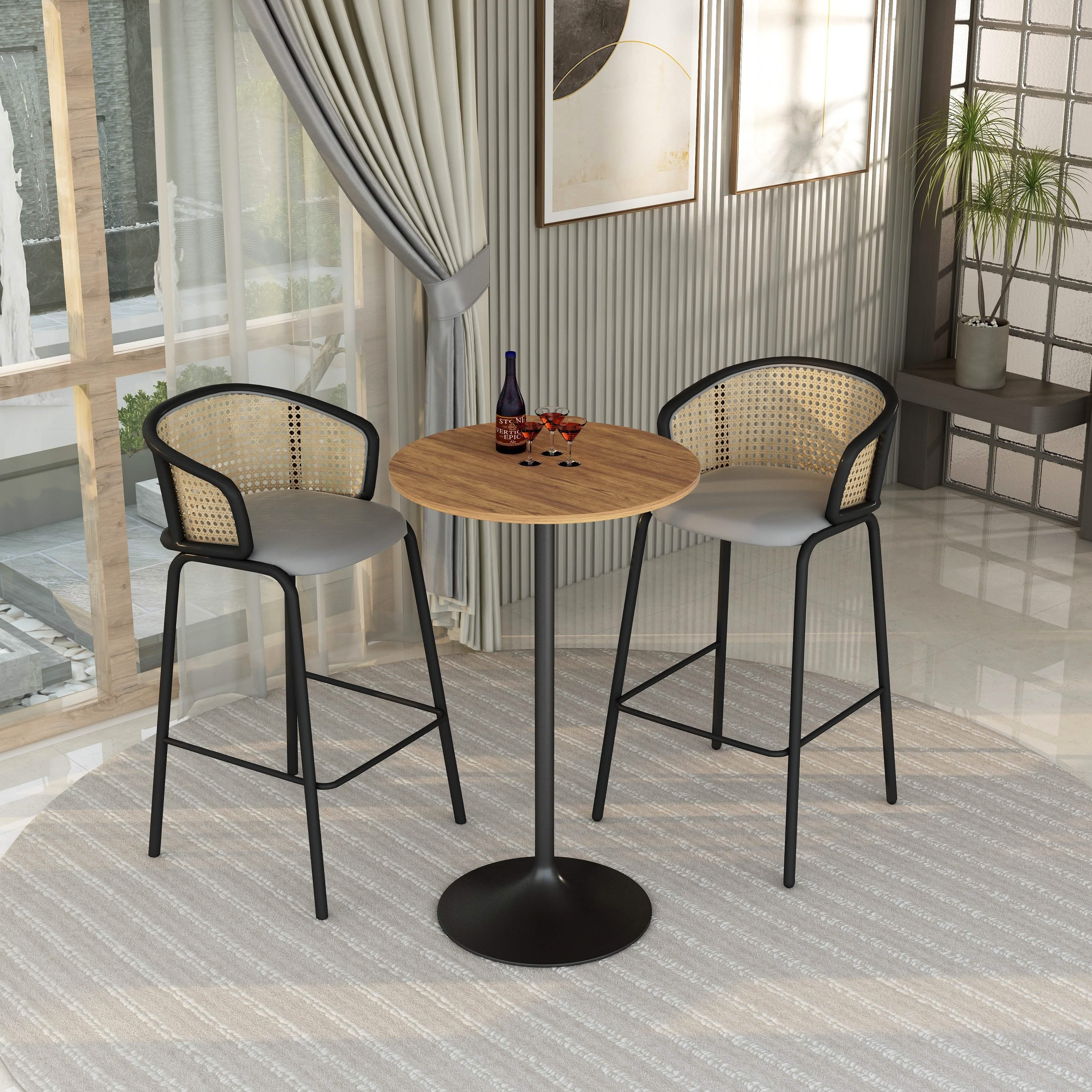 Verve Bar Height Dining Table with Round MDF/Sintered Stone/Resin Top & Black Stainless Steel Base
