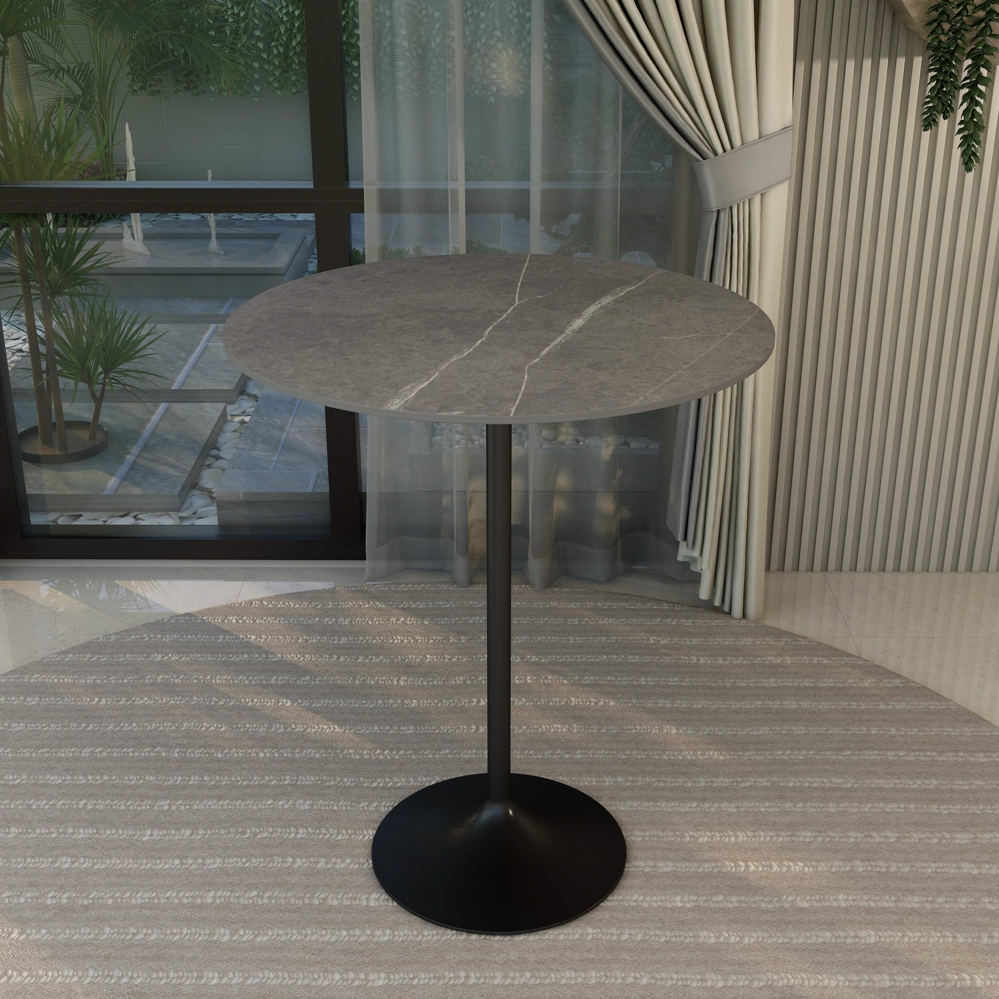 Verve Bar Height Dining Table with Round MDF/Sintered Stone/Resin Top & Black Stainless Steel Base