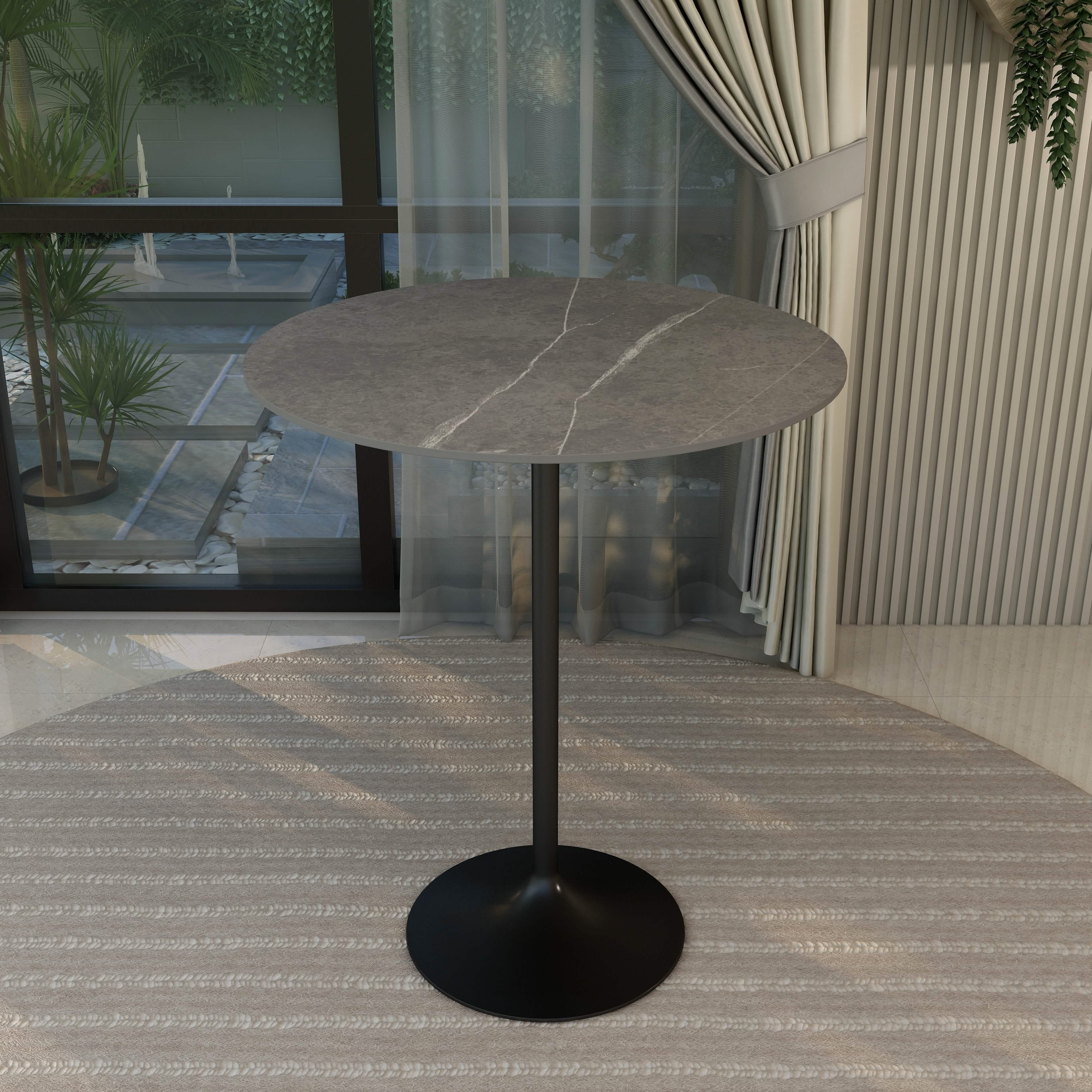 Verve Bar Height Dining Table with Round MDF/Sintered Stone/Resin Top & Black Stainless Steel Base