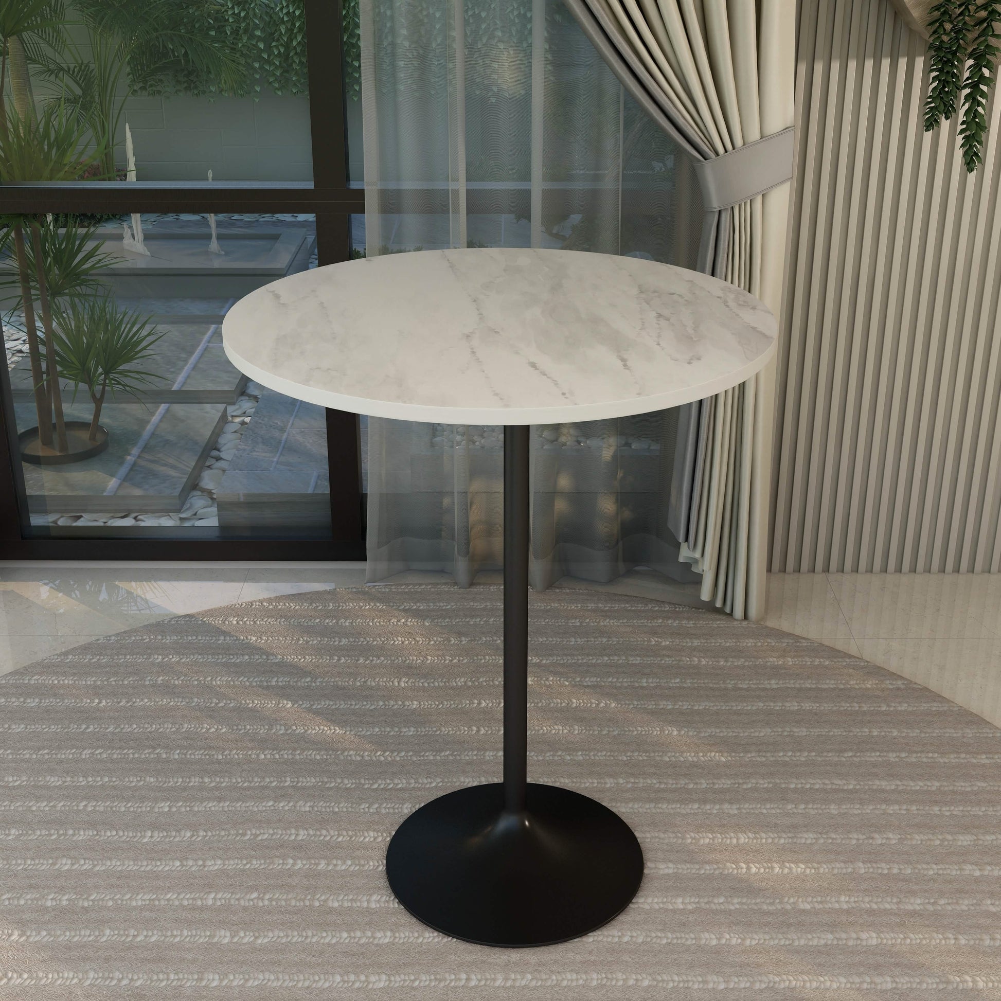 Verve Bar Height Dining Table with Round MDF/Sintered Stone/Resin Top & Black Stainless Steel Base