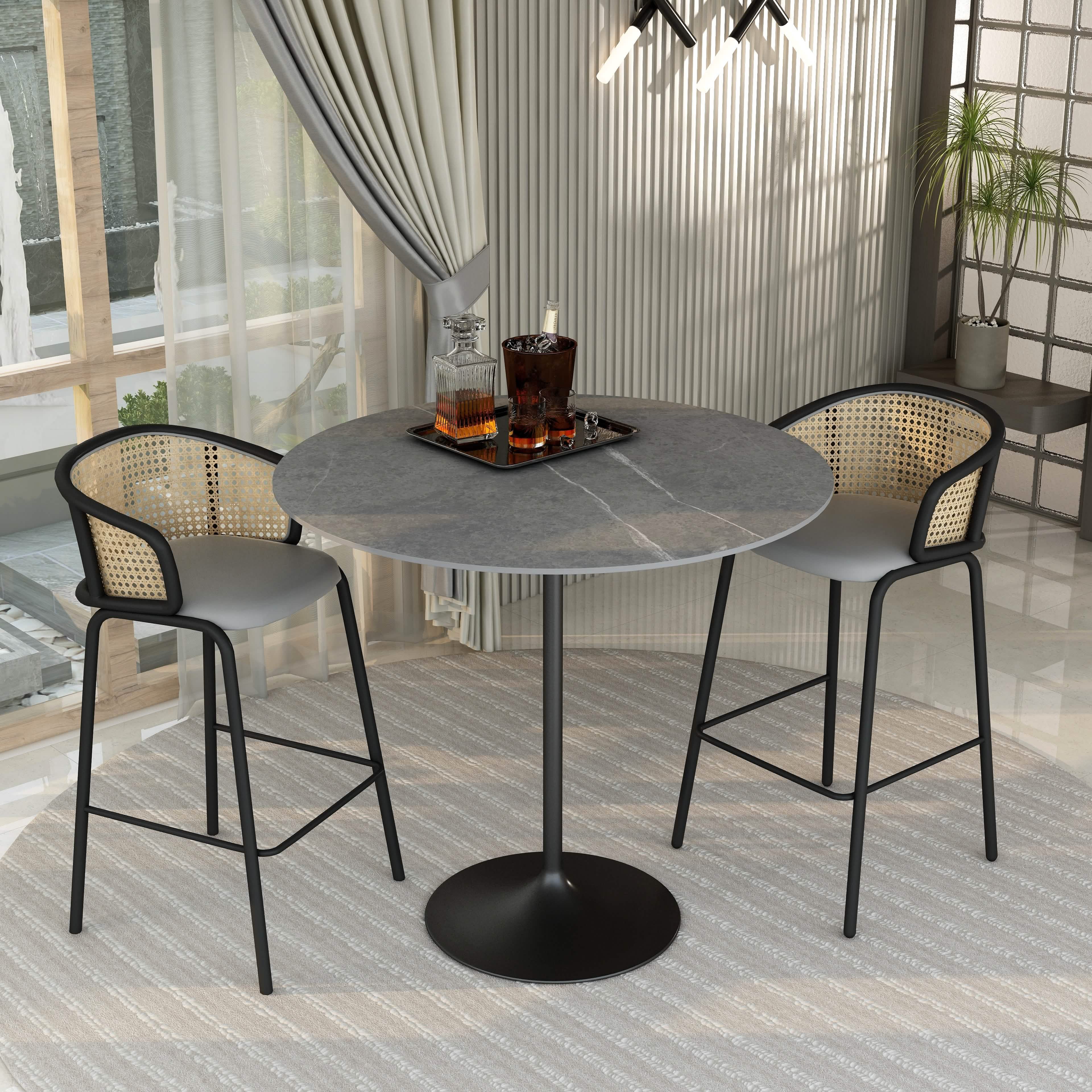 Verve Bar Height Dining Table with Round MDF/Sintered Stone/Resin Top & Black Stainless Steel Base