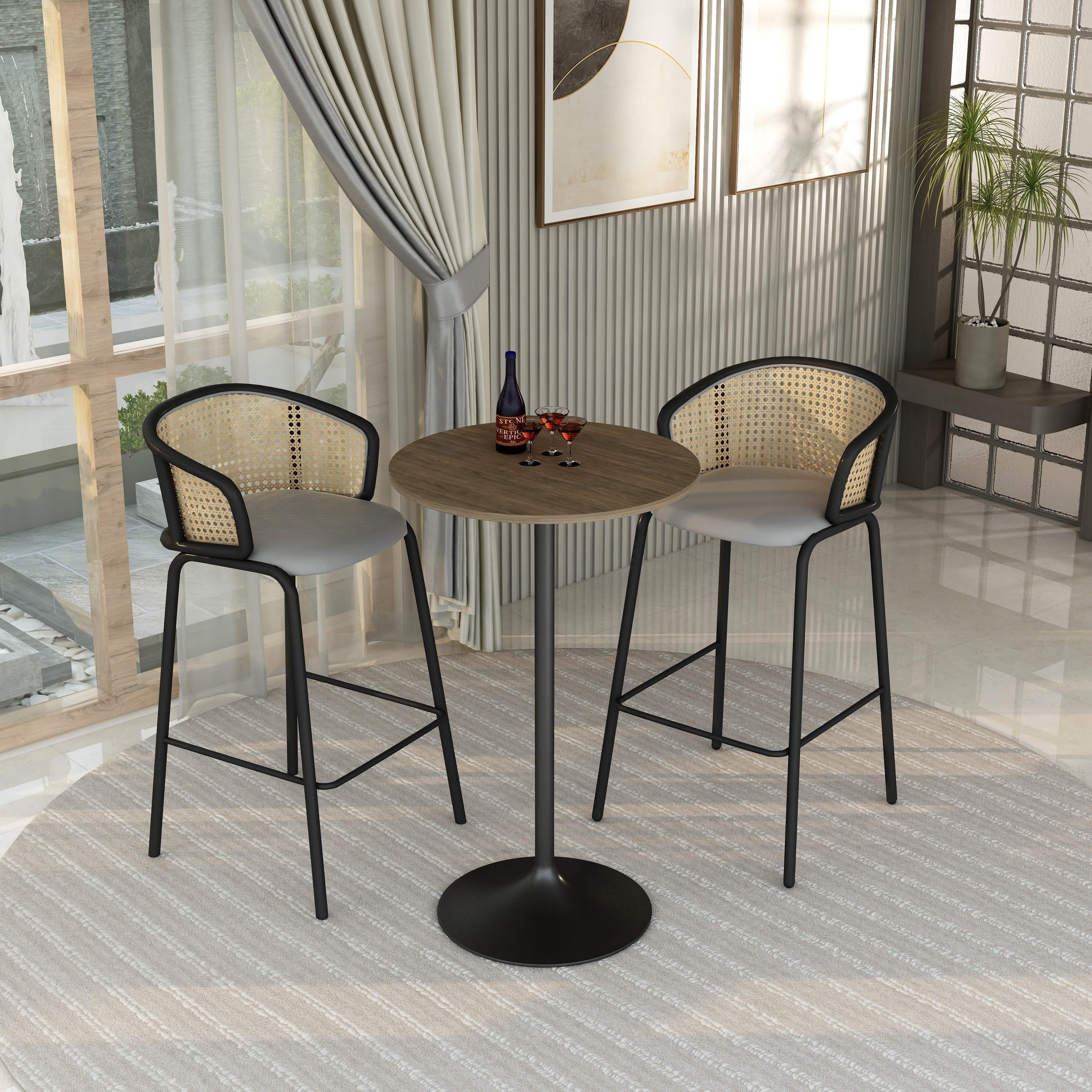 Verve Bar Height Dining Table with Round MDF/Sintered Stone/Resin Top & Black Stainless Steel Base