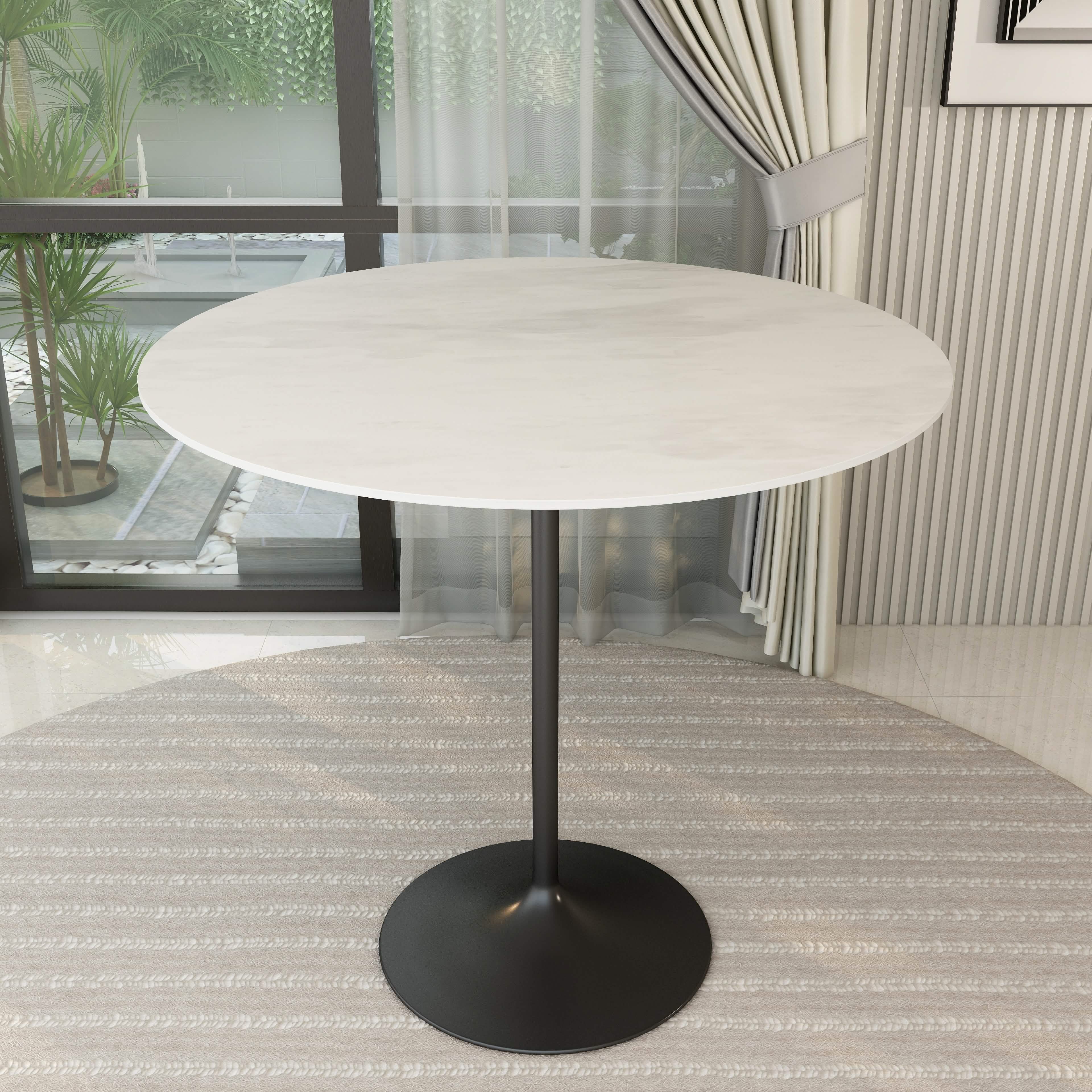 Verve Bar Height Dining Table with Round MDF/Sintered Stone/Resin Top & Black Stainless Steel Base