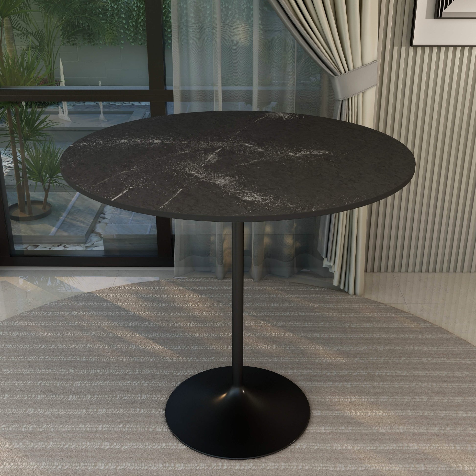 Verve Bar Height Dining Table with Round MDF/Sintered Stone/Resin Top & Black Stainless Steel Base