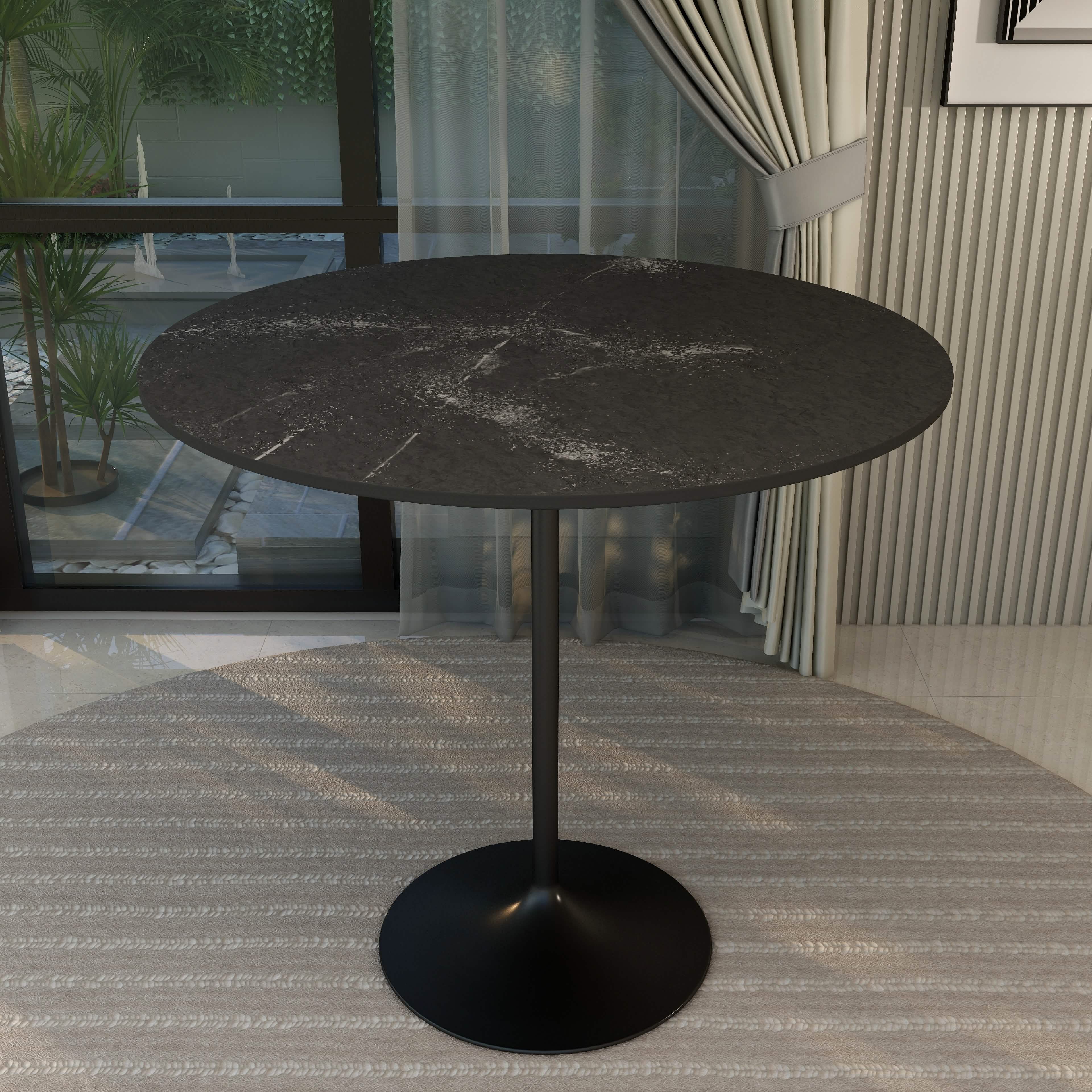 Verve Bar Height Dining Table with Round MDF/Sintered Stone/Resin Top & Black Stainless Steel Base