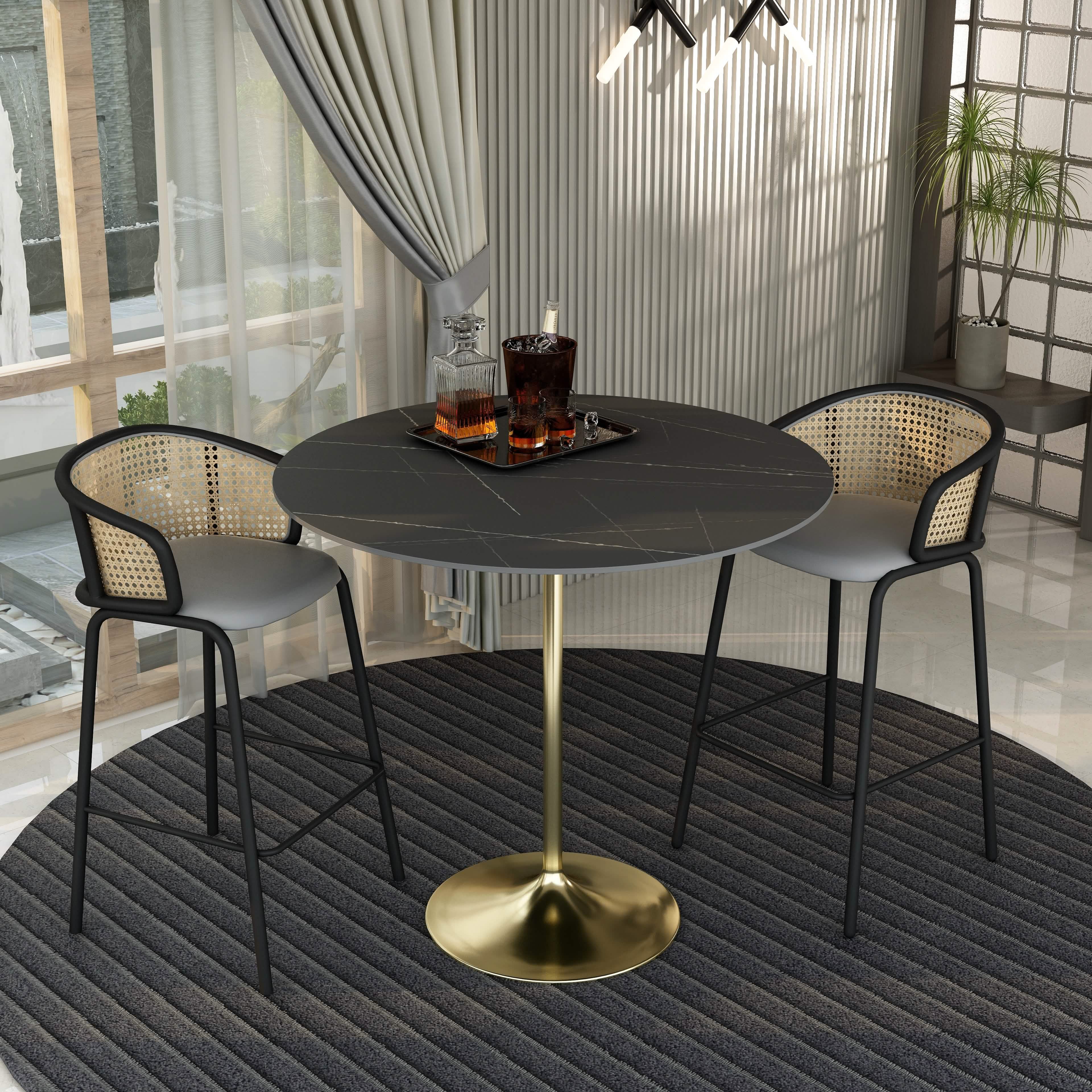 Verve Bar Height Dining Table with Round MDF/Sintered Stone/Resin Top & Gold Stainless Steel Base