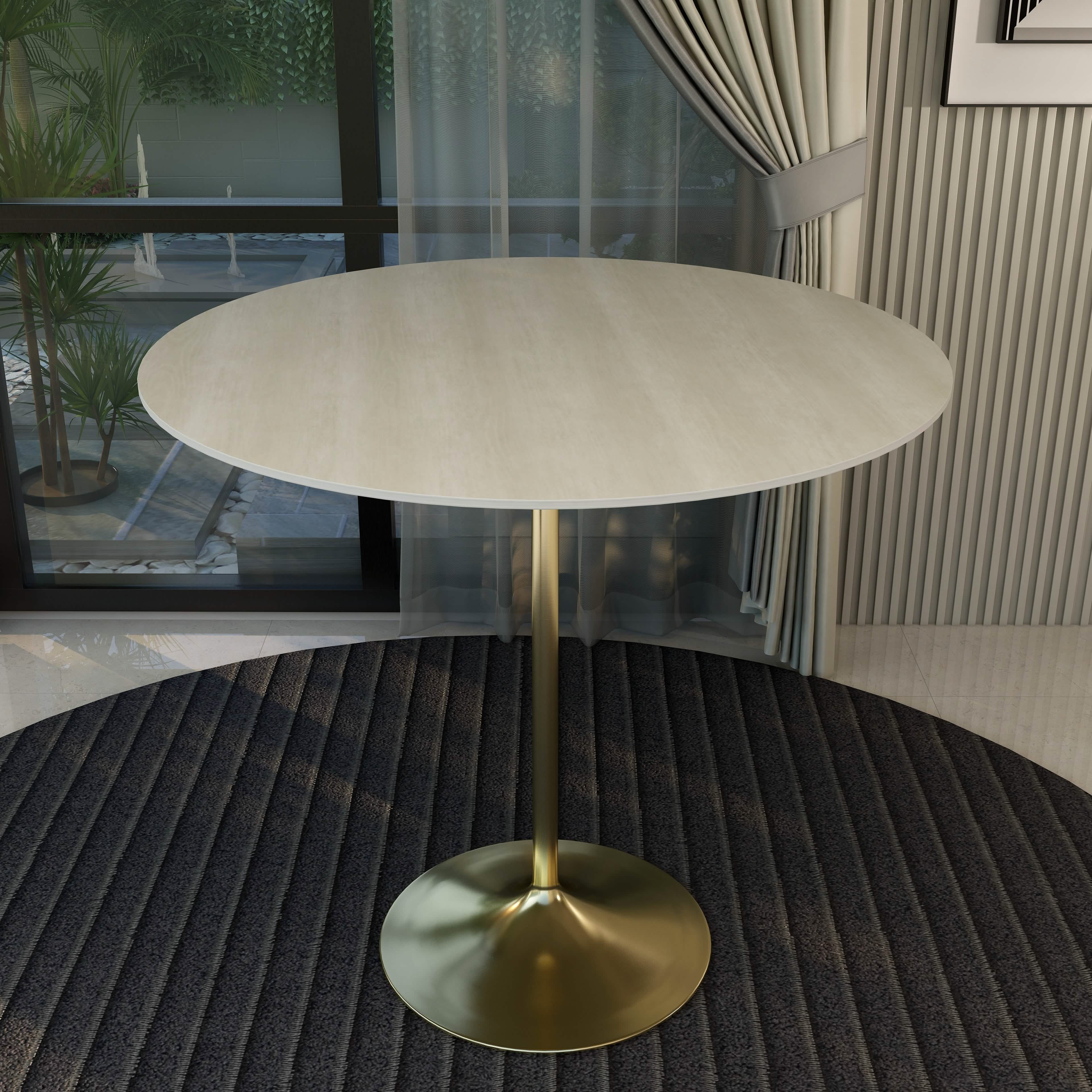 Verve Bar Height Dining Table with Round MDF/Sintered Stone/Resin Top & Gold Stainless Steel Base
