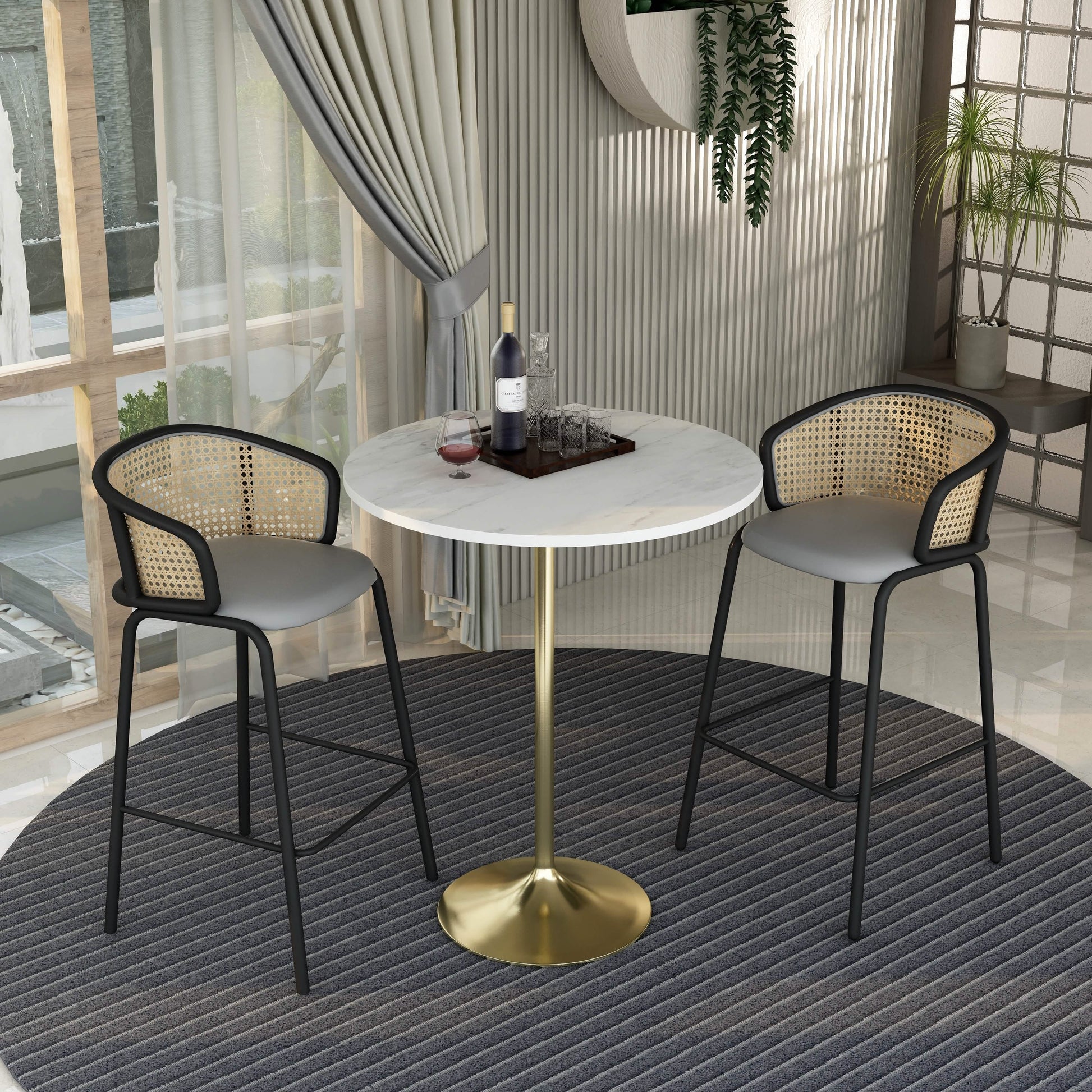 Verve Bar Height Dining Table with Round MDF/Sintered Stone/Resin Top & Gold Stainless Steel Base