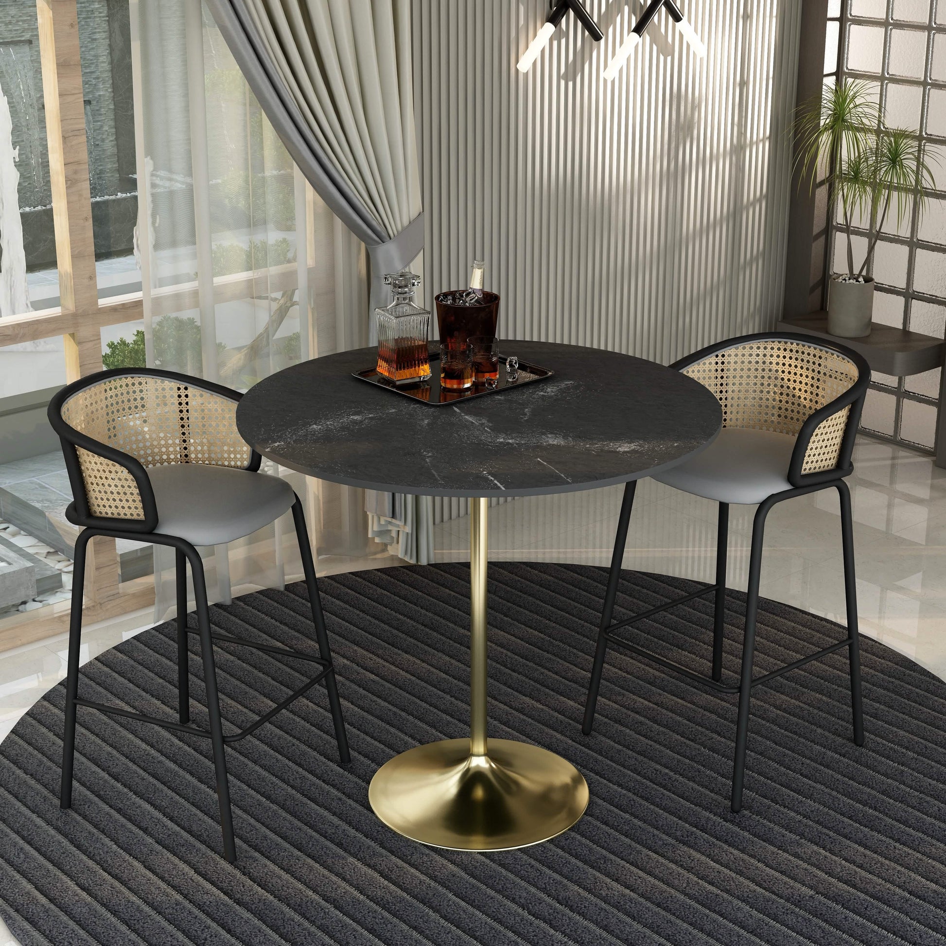 Verve Bar Height Dining Table with Round MDF/Sintered Stone/Resin Top & Gold Stainless Steel Base