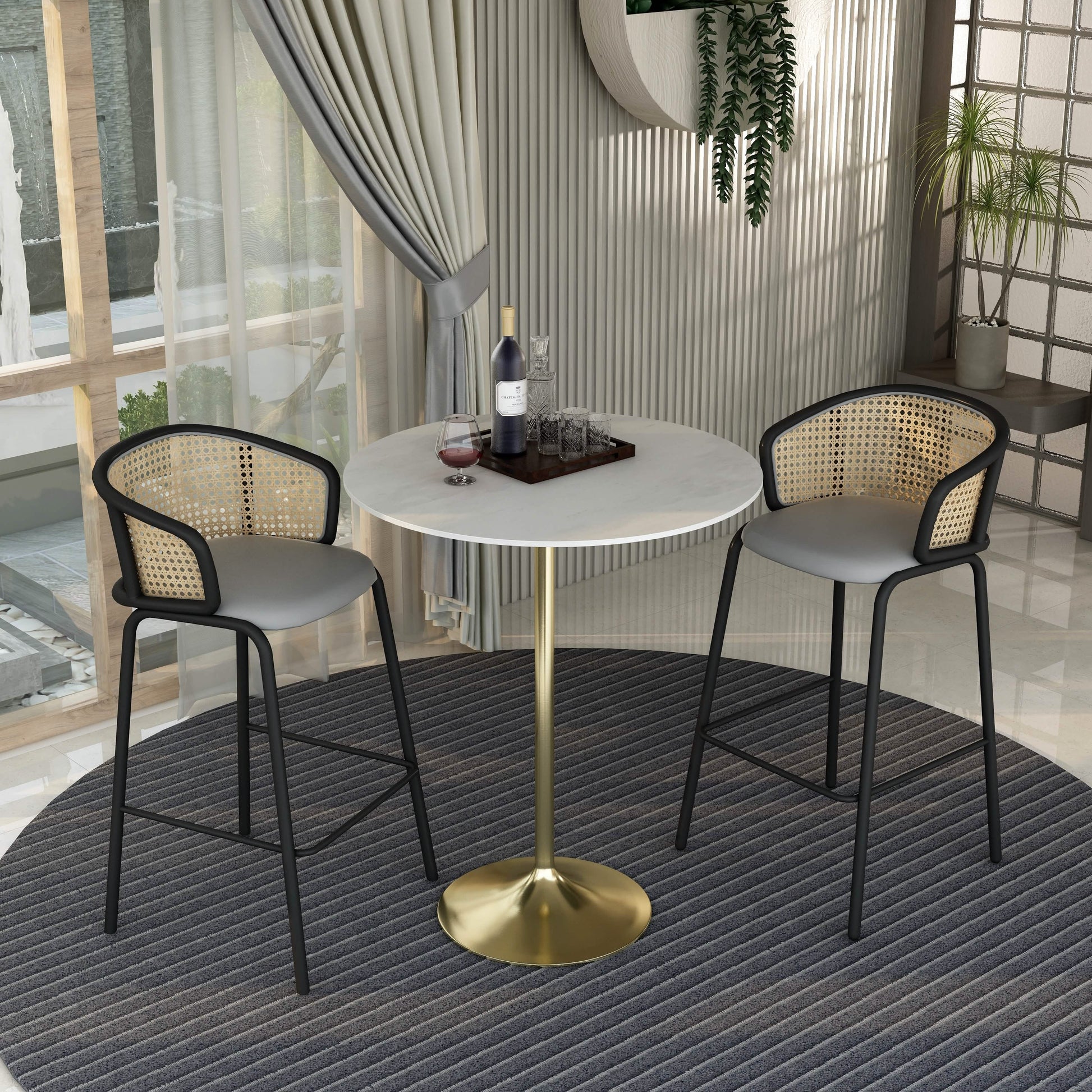 Verve Bar Height Dining Table with Round MDF/Sintered Stone/Resin Top & Gold Stainless Steel Base