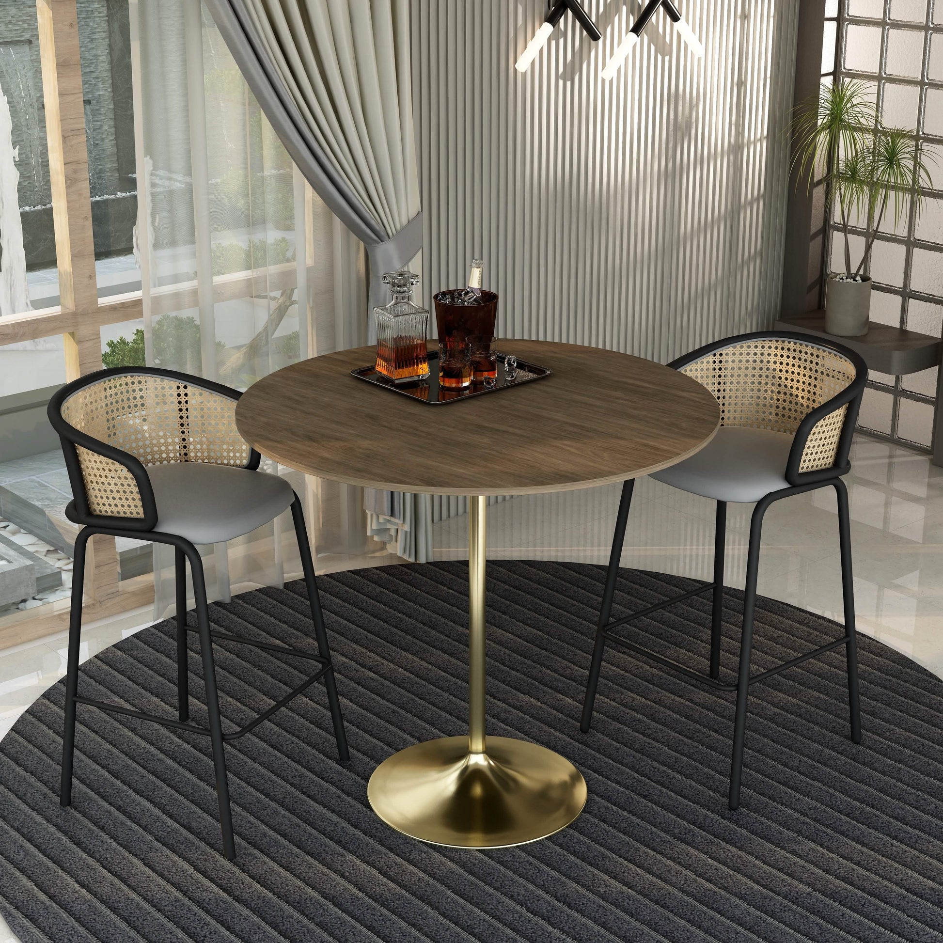 Verve Bar Height Dining Table with Round MDF/Sintered Stone/Resin Top & Gold Stainless Steel Base
