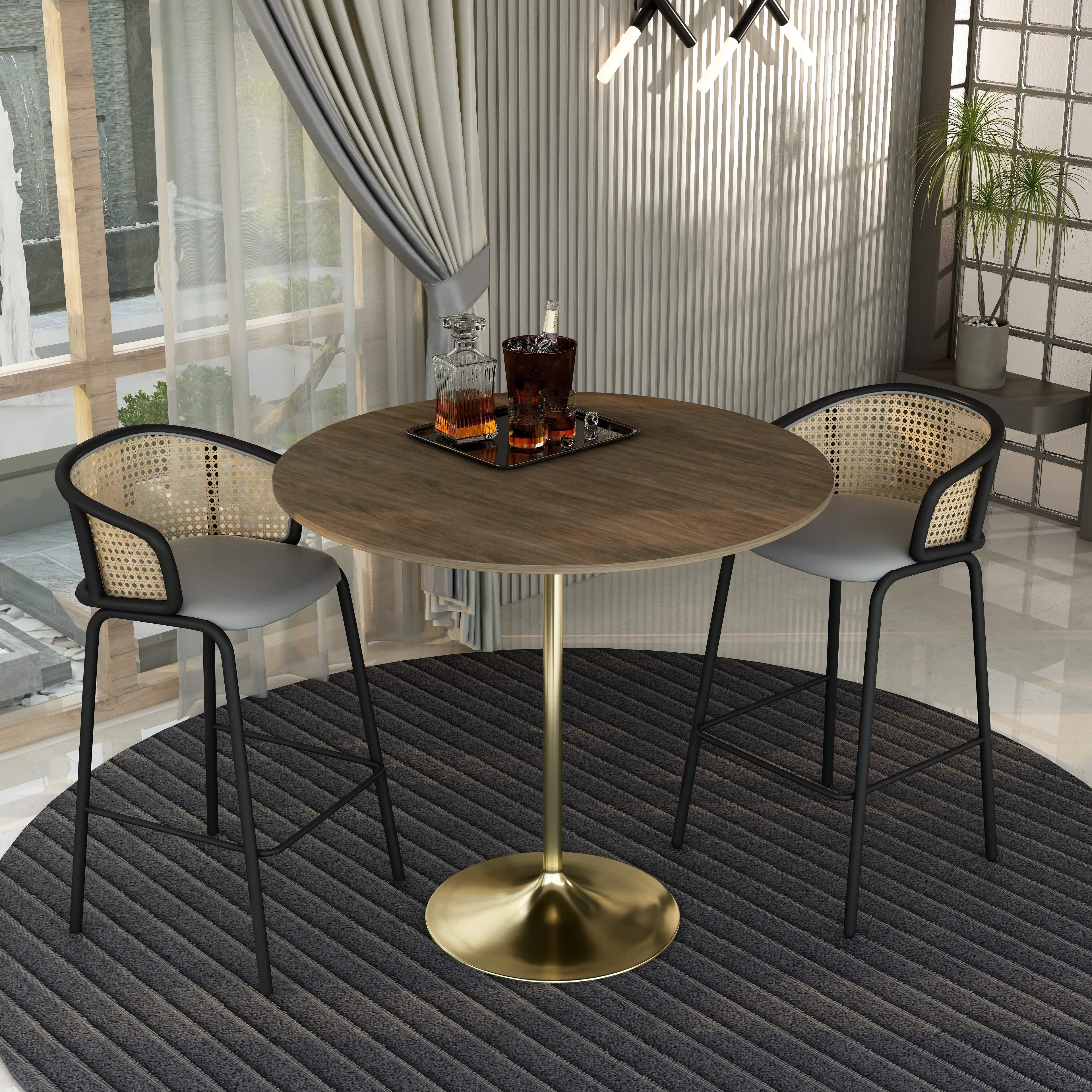 Verve Bar Height Dining Table with Round MDF/Sintered Stone/Resin Top & Gold Stainless Steel Base