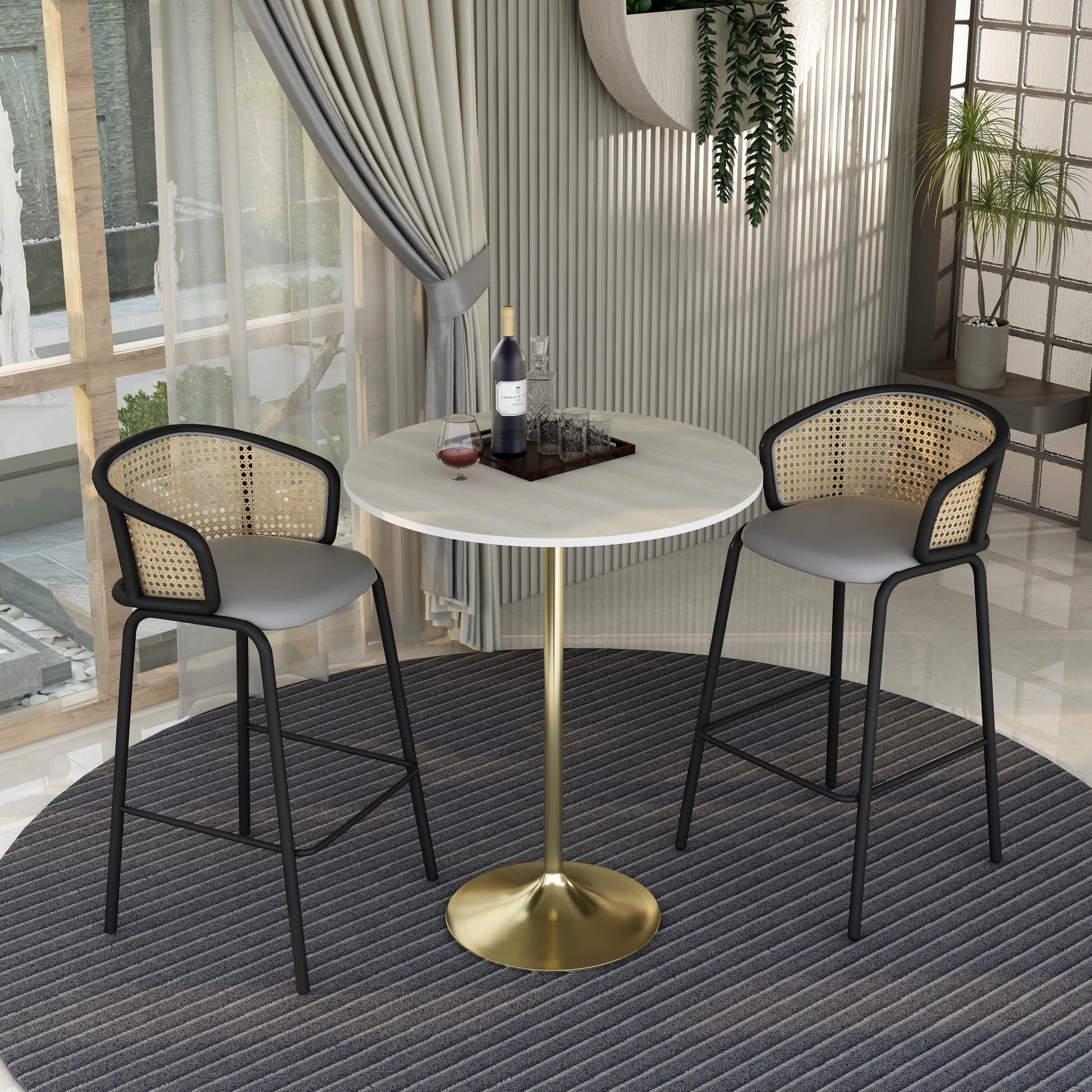 Verve Bar Height Dining Table with Round MDF/Sintered Stone/Resin Top & Gold Stainless Steel Base