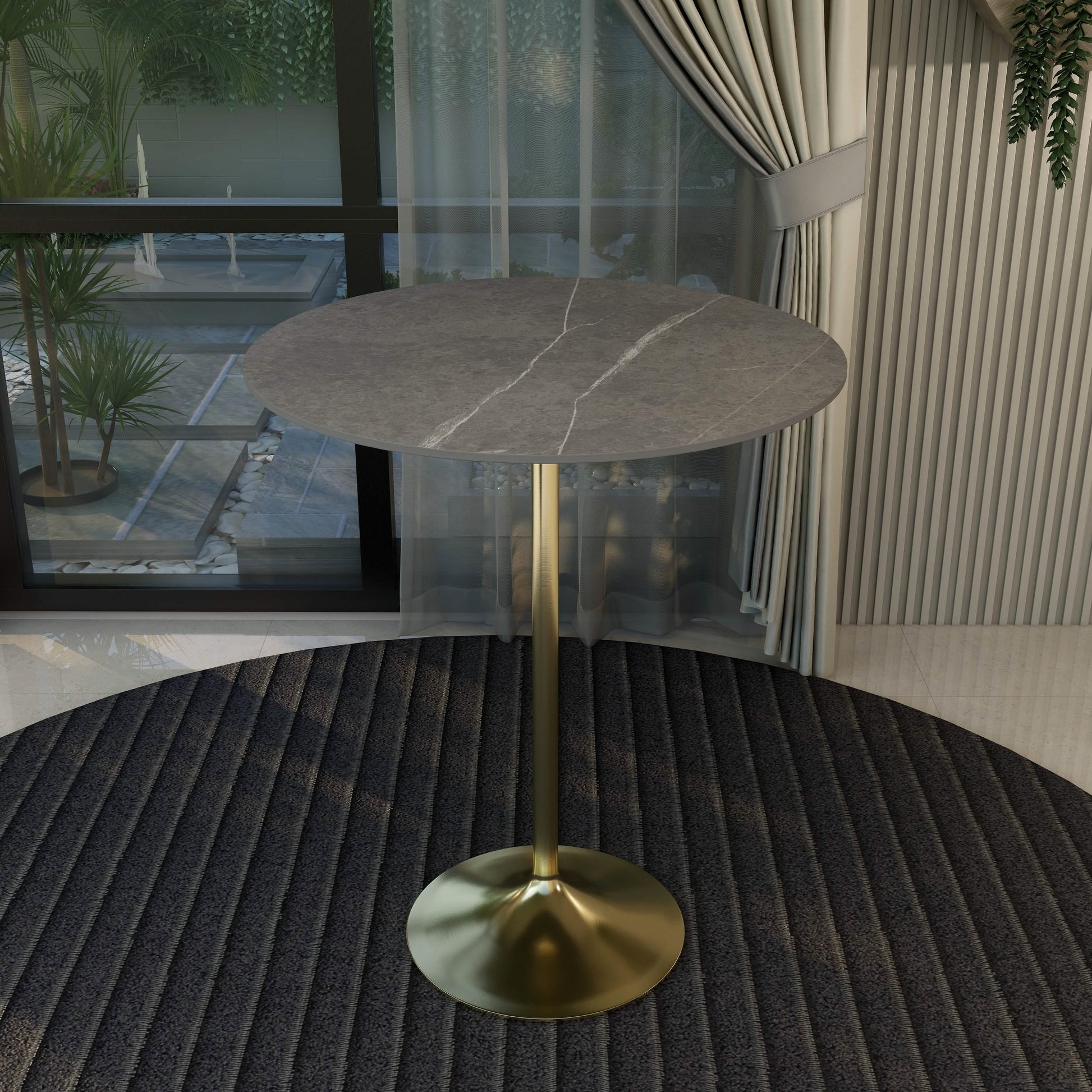 Verve Bar Height Dining Table with Round MDF/Sintered Stone/Resin Top & Gold Stainless Steel Base