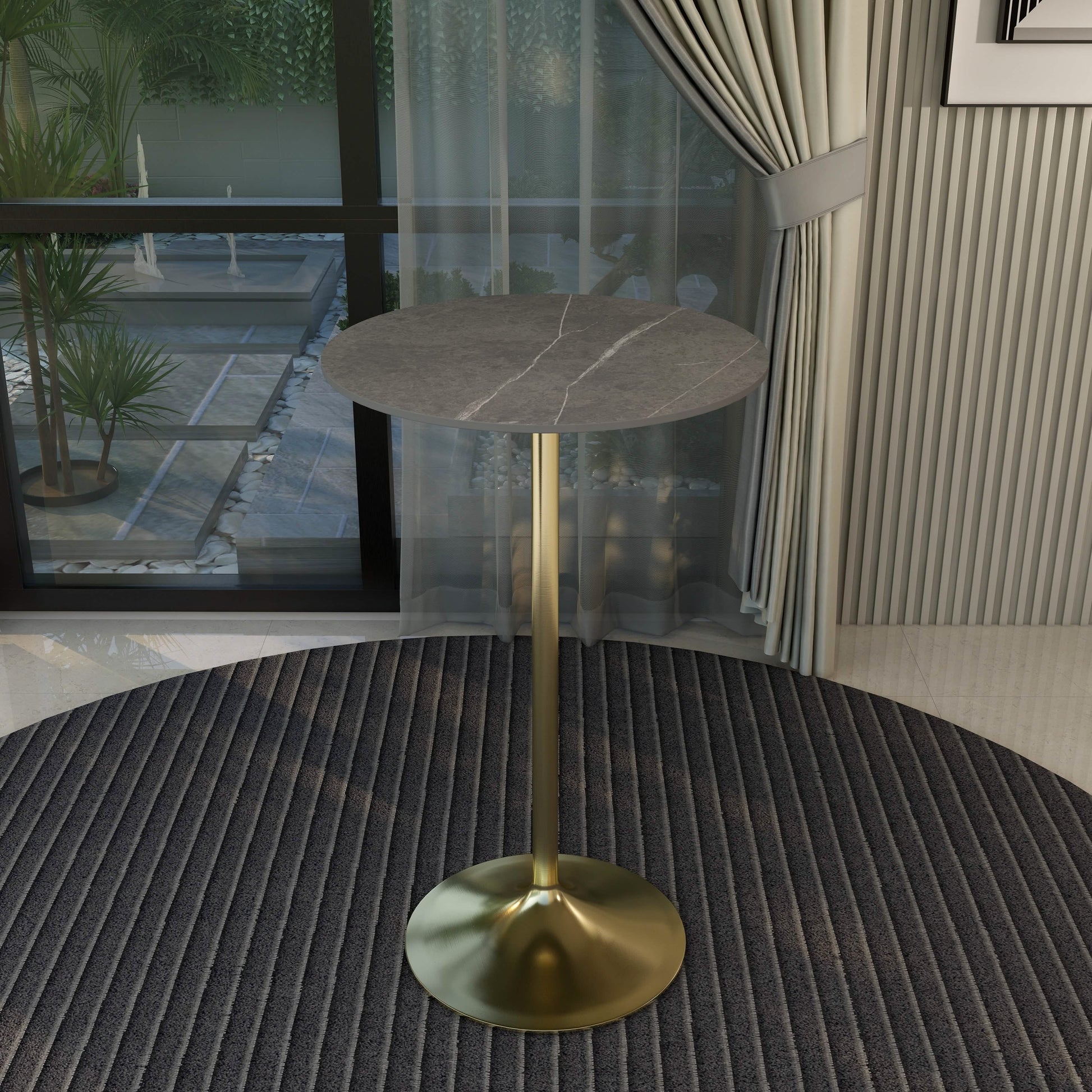 Verve Bar Height Dining Table with Round MDF/Sintered Stone/Resin Top & Gold Stainless Steel Base