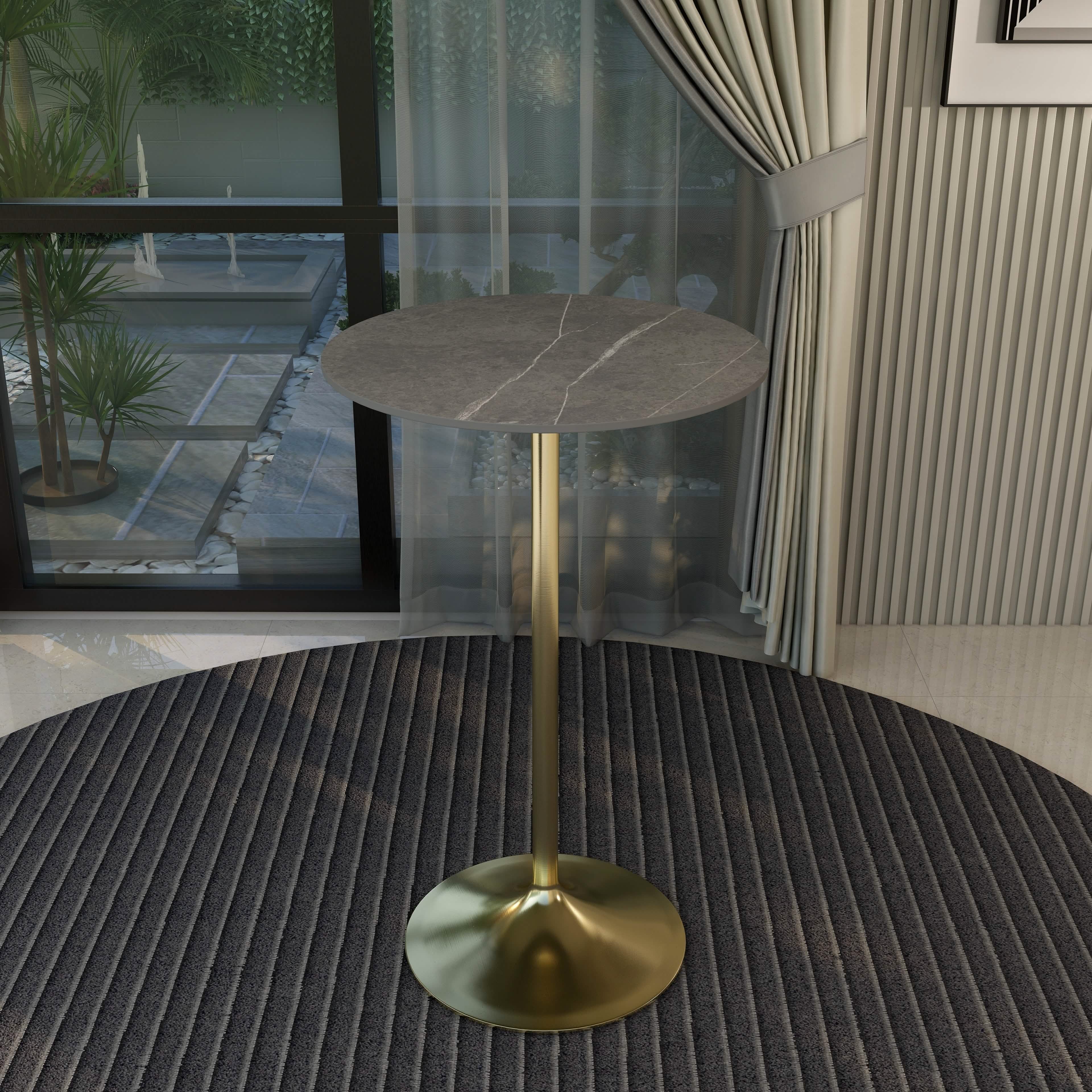 Verve Bar Height Dining Table with Round MDF/Sintered Stone/Resin Top & Gold Stainless Steel Base