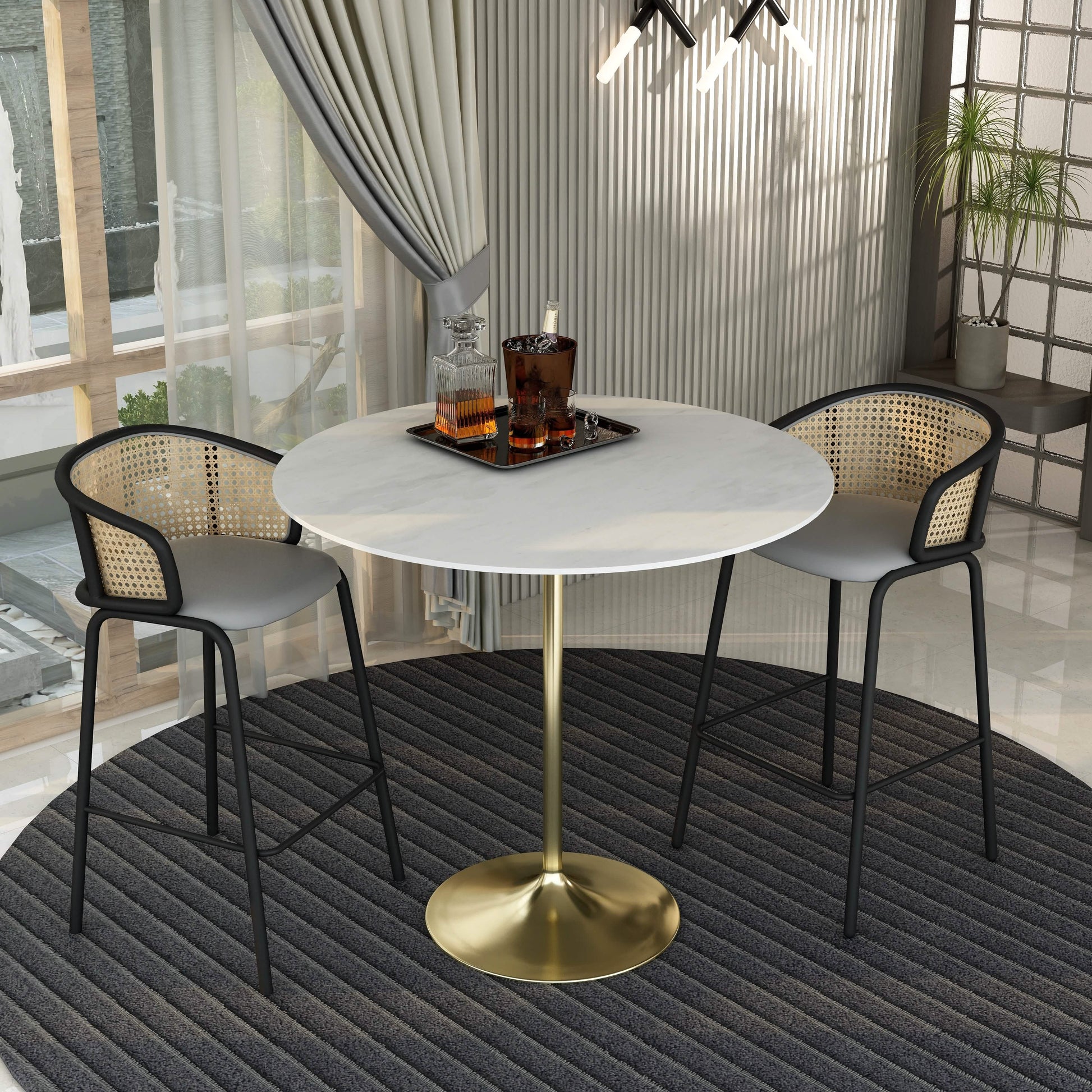 Verve Bar Height Dining Table with Round MDF/Sintered Stone/Resin Top & Gold Stainless Steel Base