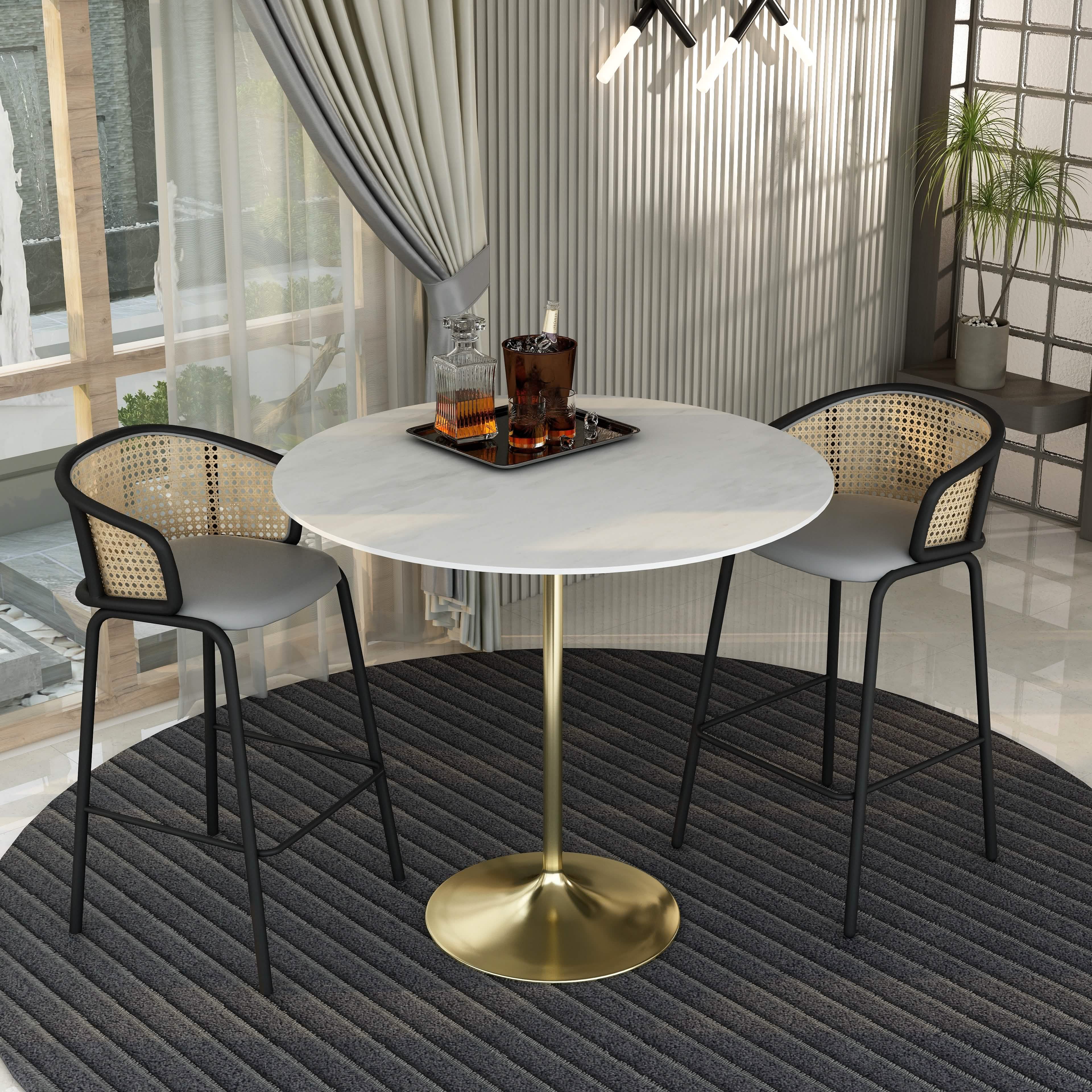 Verve Bar Height Dining Table with Round MDF/Sintered Stone/Resin Top & Gold Stainless Steel Base