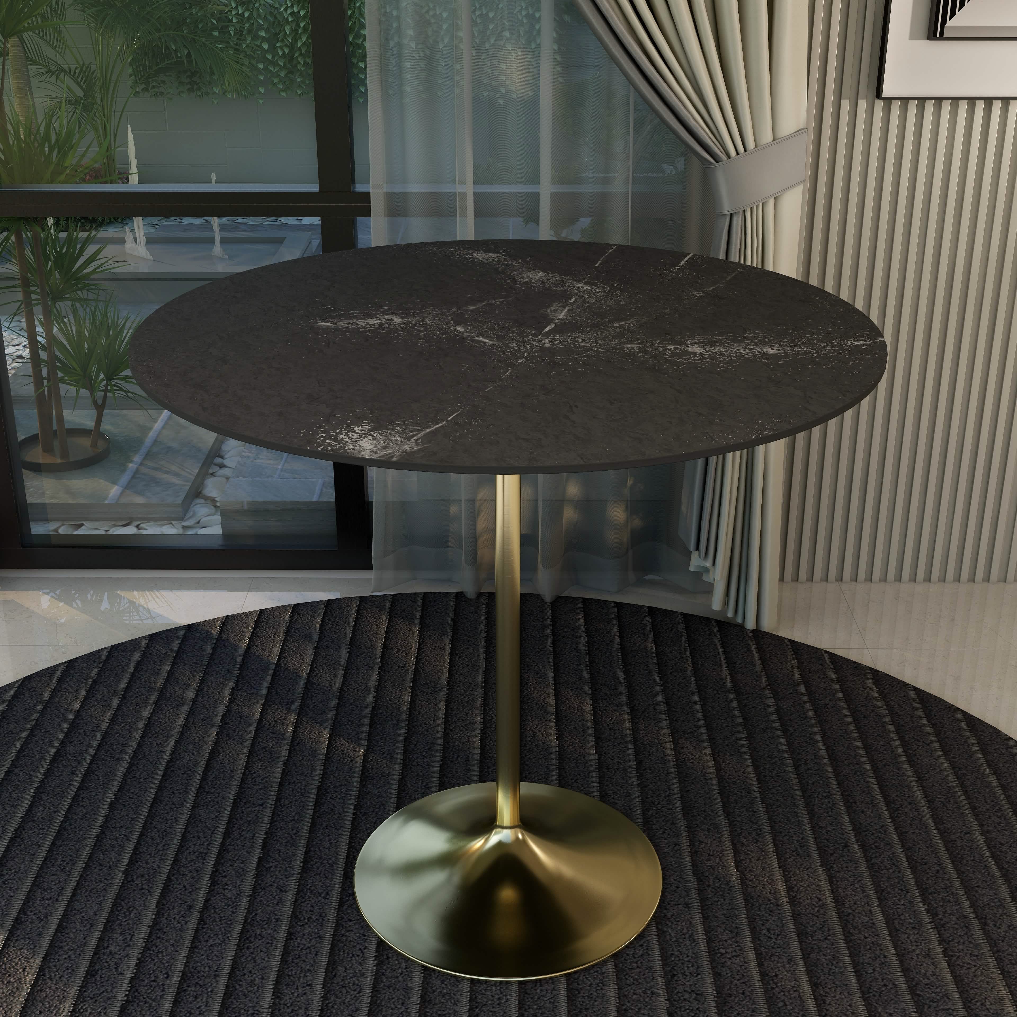 Verve Bar Height Dining Table with Round MDF/Sintered Stone/Resin Top & Gold Stainless Steel Base