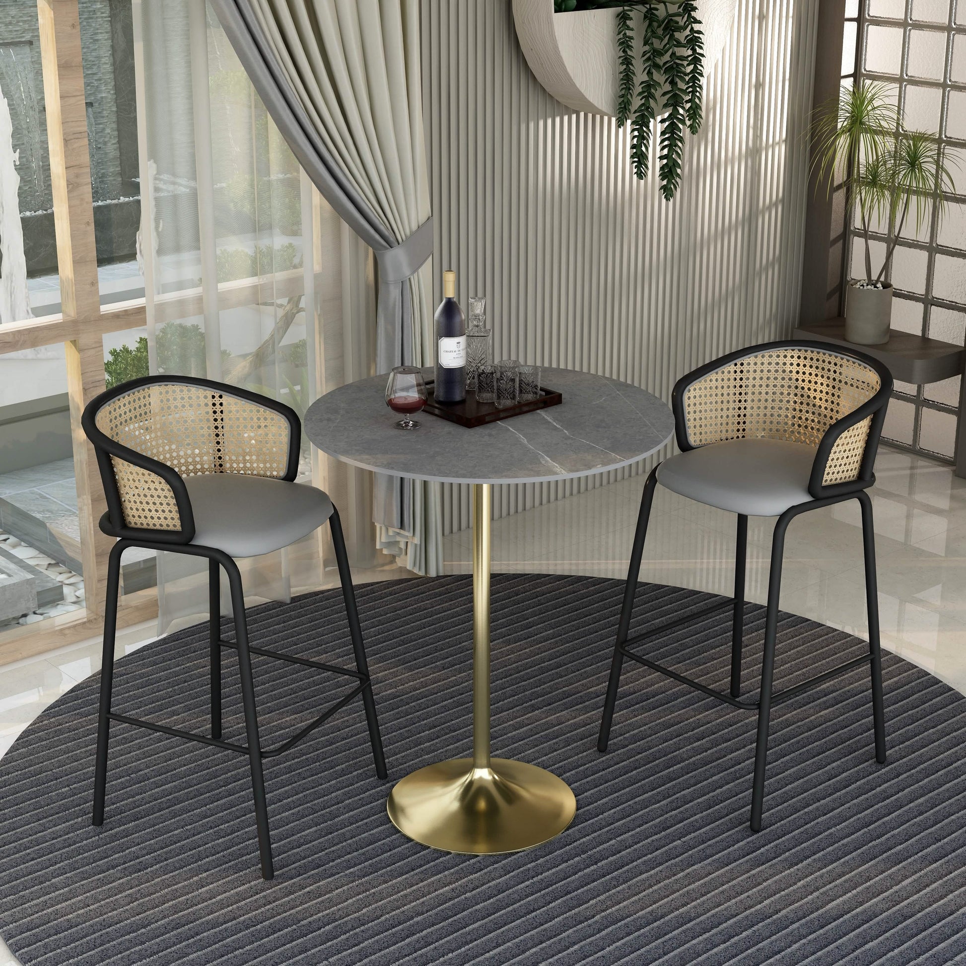 Verve Bar Height Dining Table with Round MDF/Sintered Stone/Resin Top & Gold Stainless Steel Base