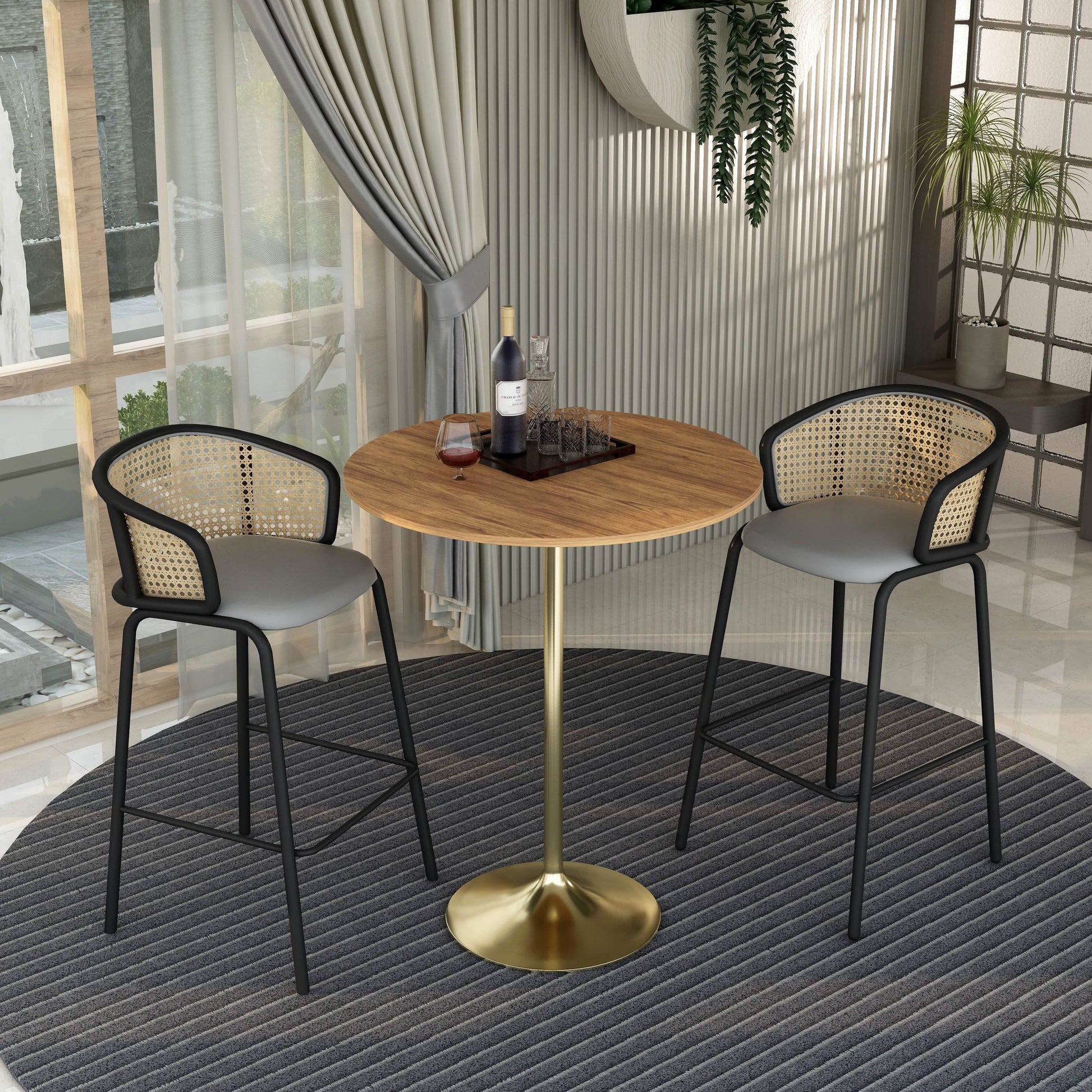 Verve Bar Height Dining Table with Round MDF/Sintered Stone/Resin Top & Gold Stainless Steel Base