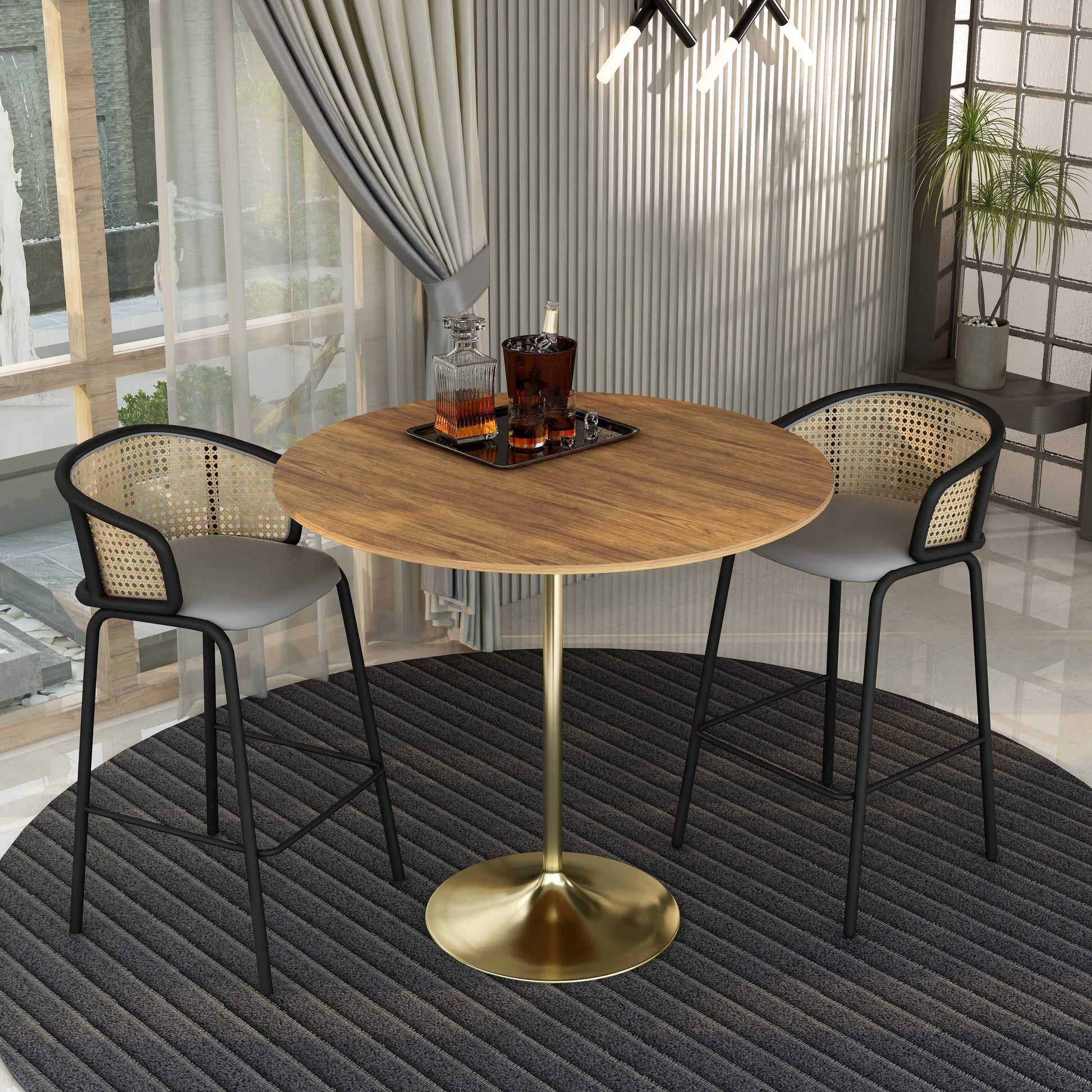 Verve Bar Height Dining Table with Round MDF/Sintered Stone/Resin Top & Gold Stainless Steel Base