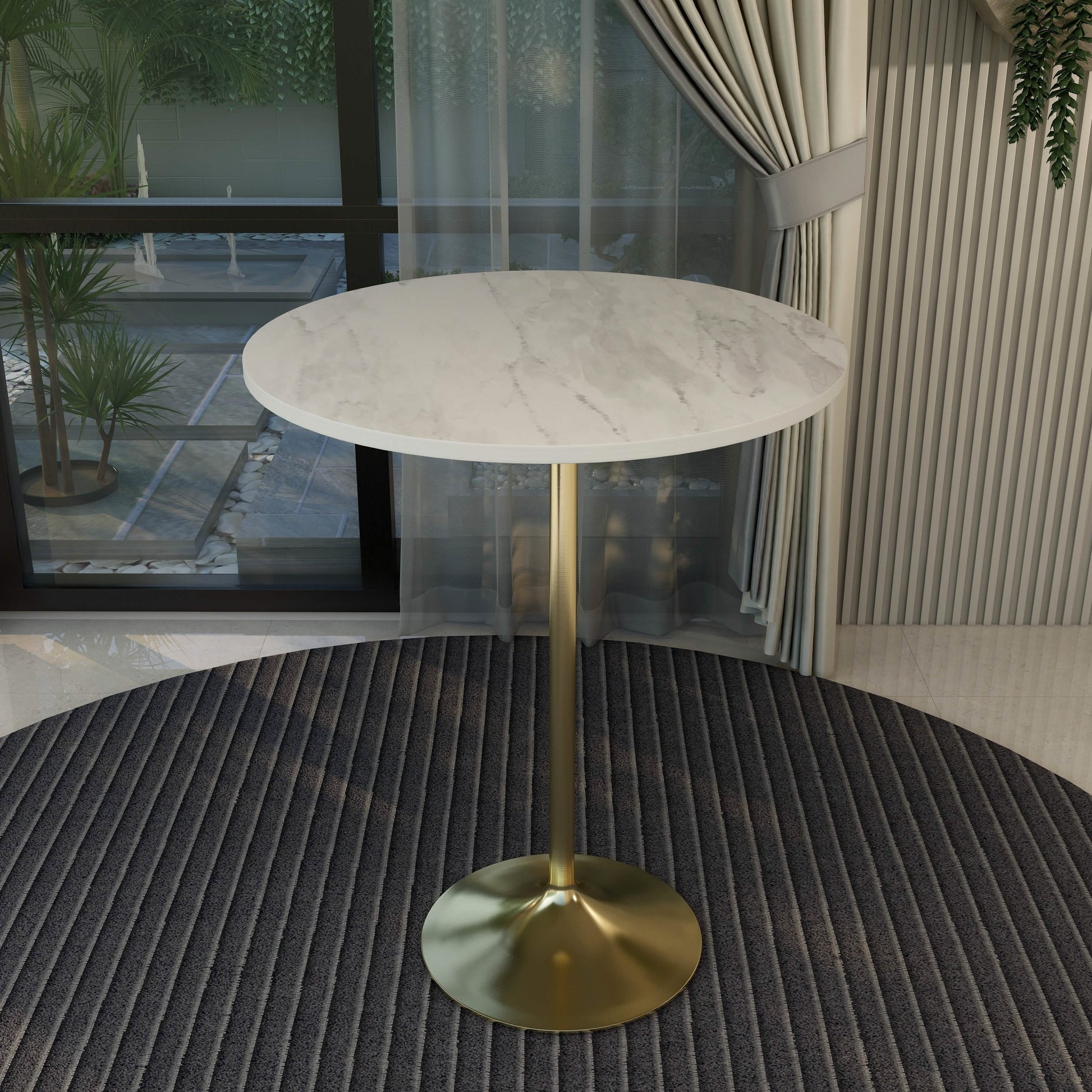 Verve Bar Height Dining Table with Round MDF/Sintered Stone/Resin Top & Gold Stainless Steel Base