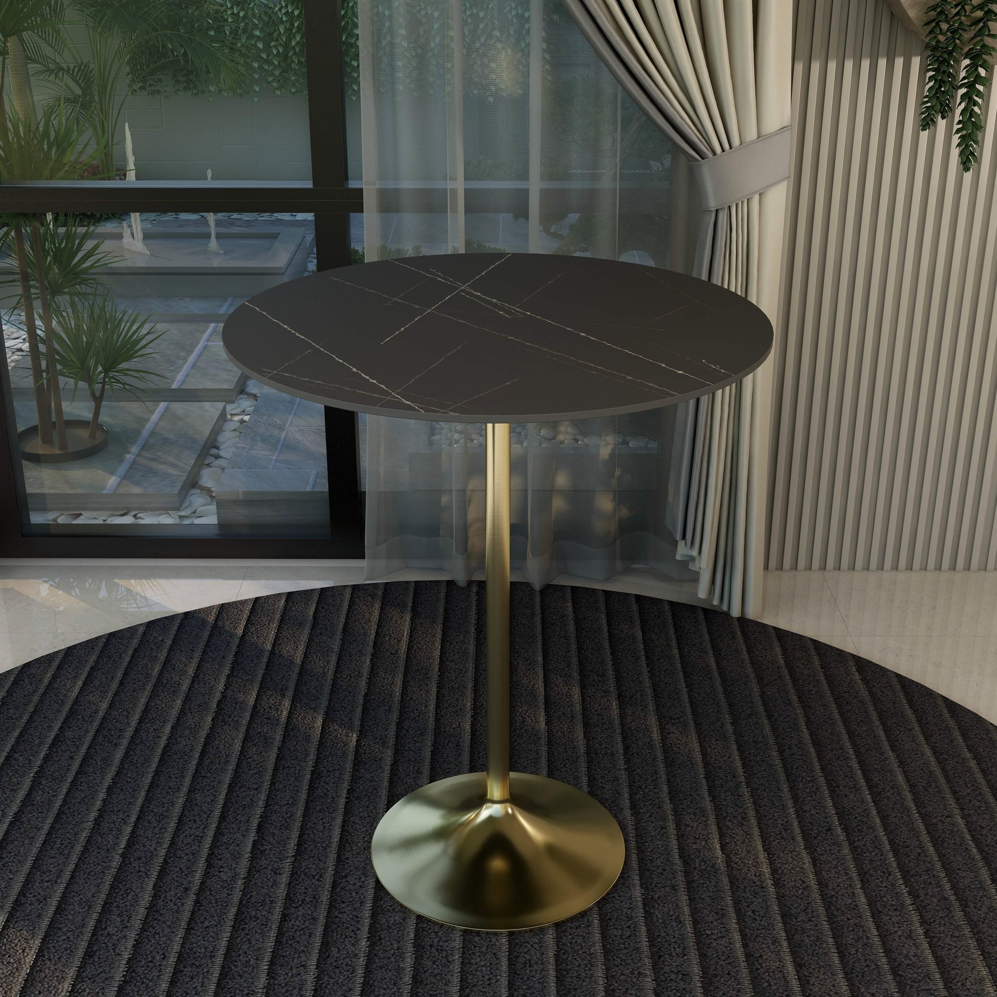 Verve Bar Height Dining Table with Round MDF/Sintered Stone/Resin Top & Gold Stainless Steel Base
