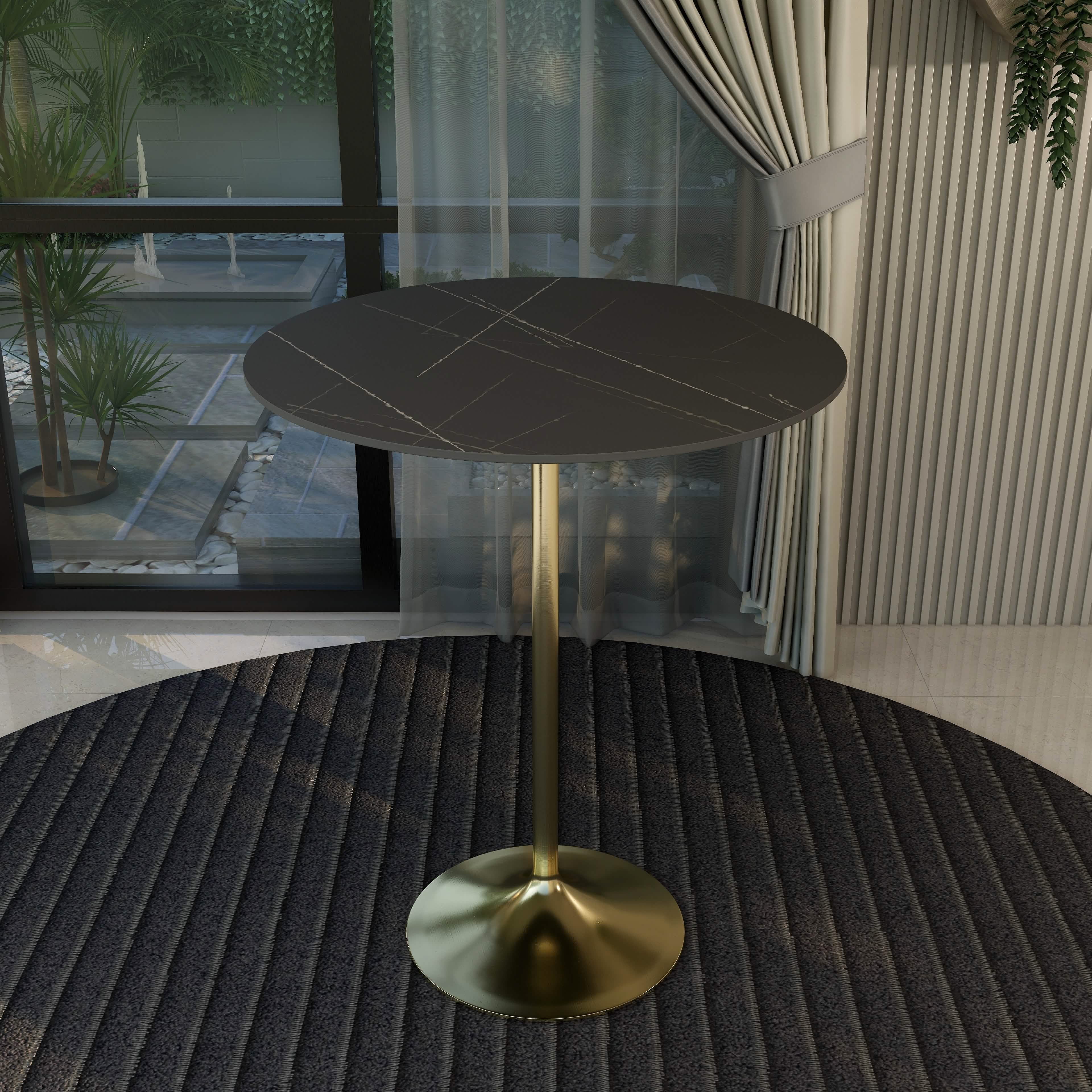 Verve Bar Height Dining Table with Round MDF/Sintered Stone/Resin Top & Gold Stainless Steel Base
