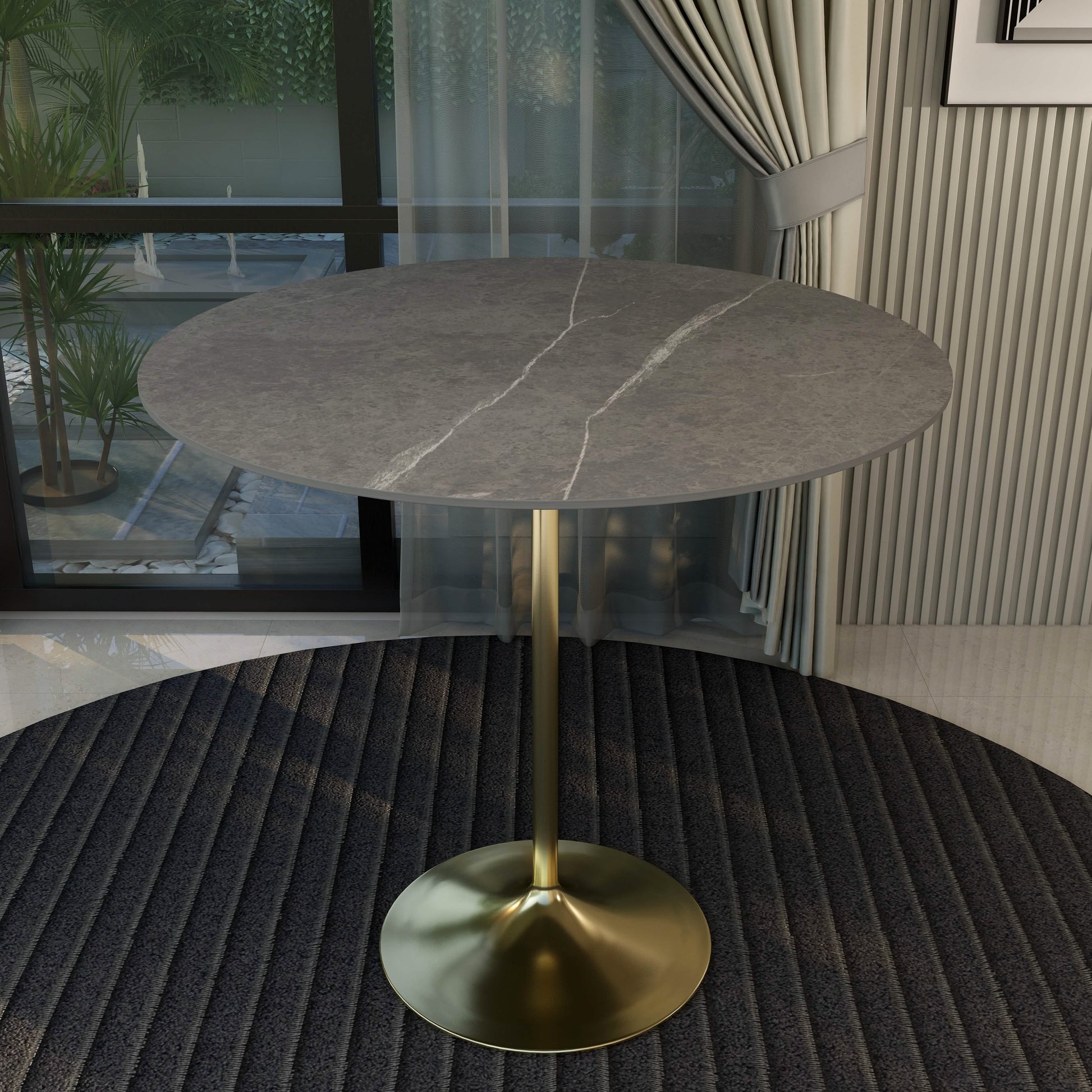 Verve Bar Height Dining Table with Round MDF/Sintered Stone/Resin Top & Gold Stainless Steel Base